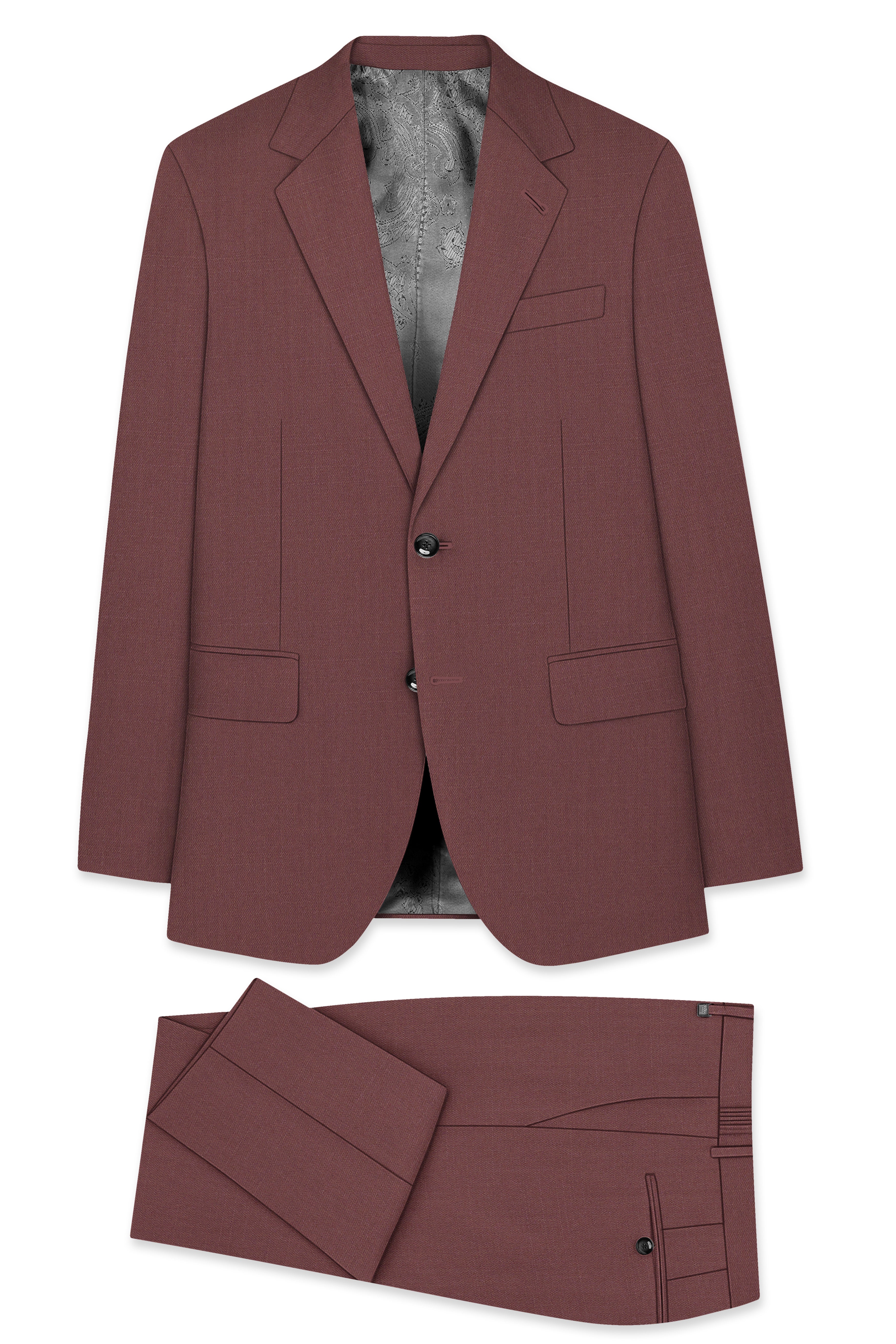 Heritage-Finch Maroon Wool Rich Single Breasted Slight Stretch Suit