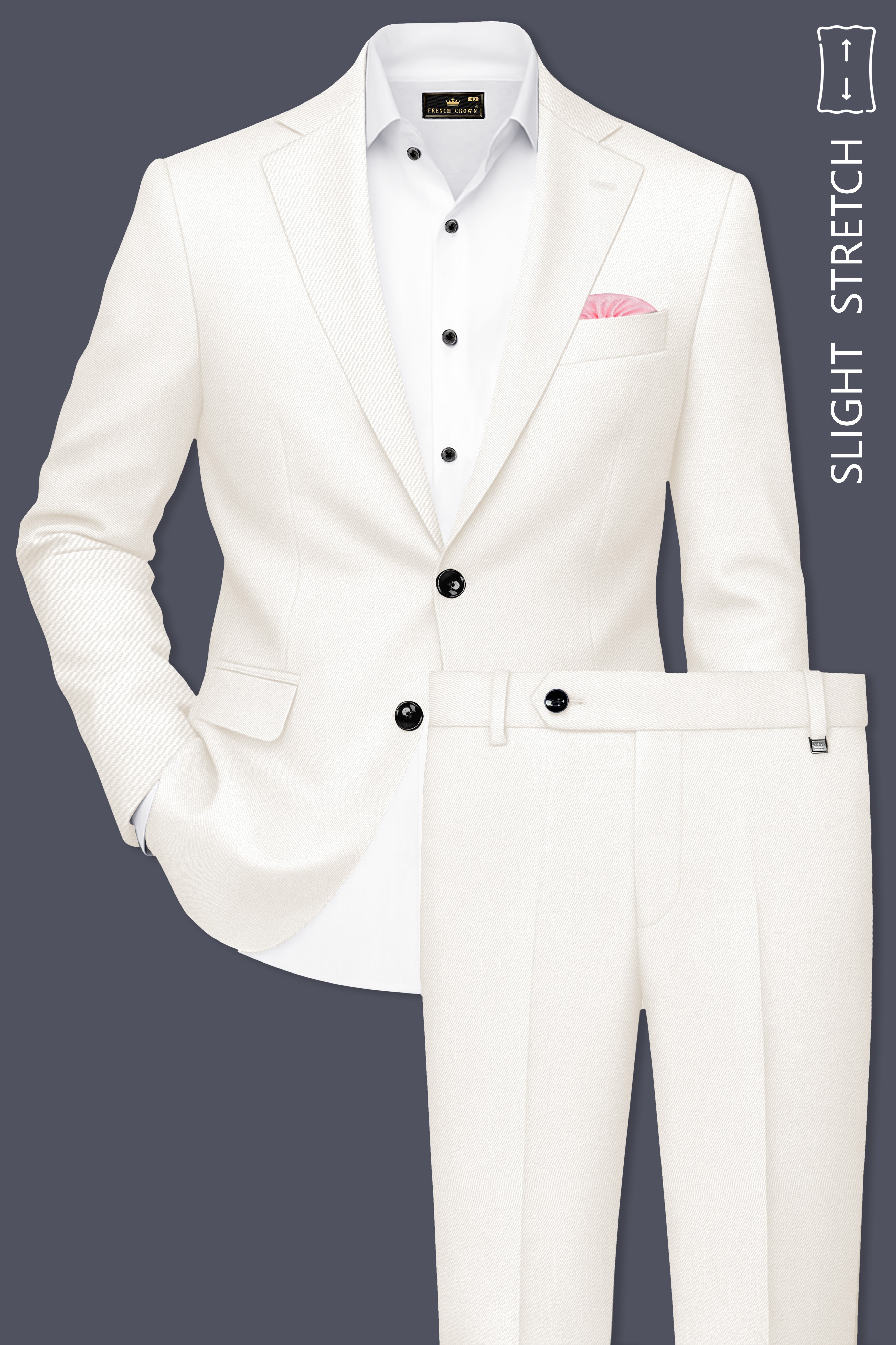 Ivory-Cararra Cream Wool Rich Single Breasted Slight Stretch Suit