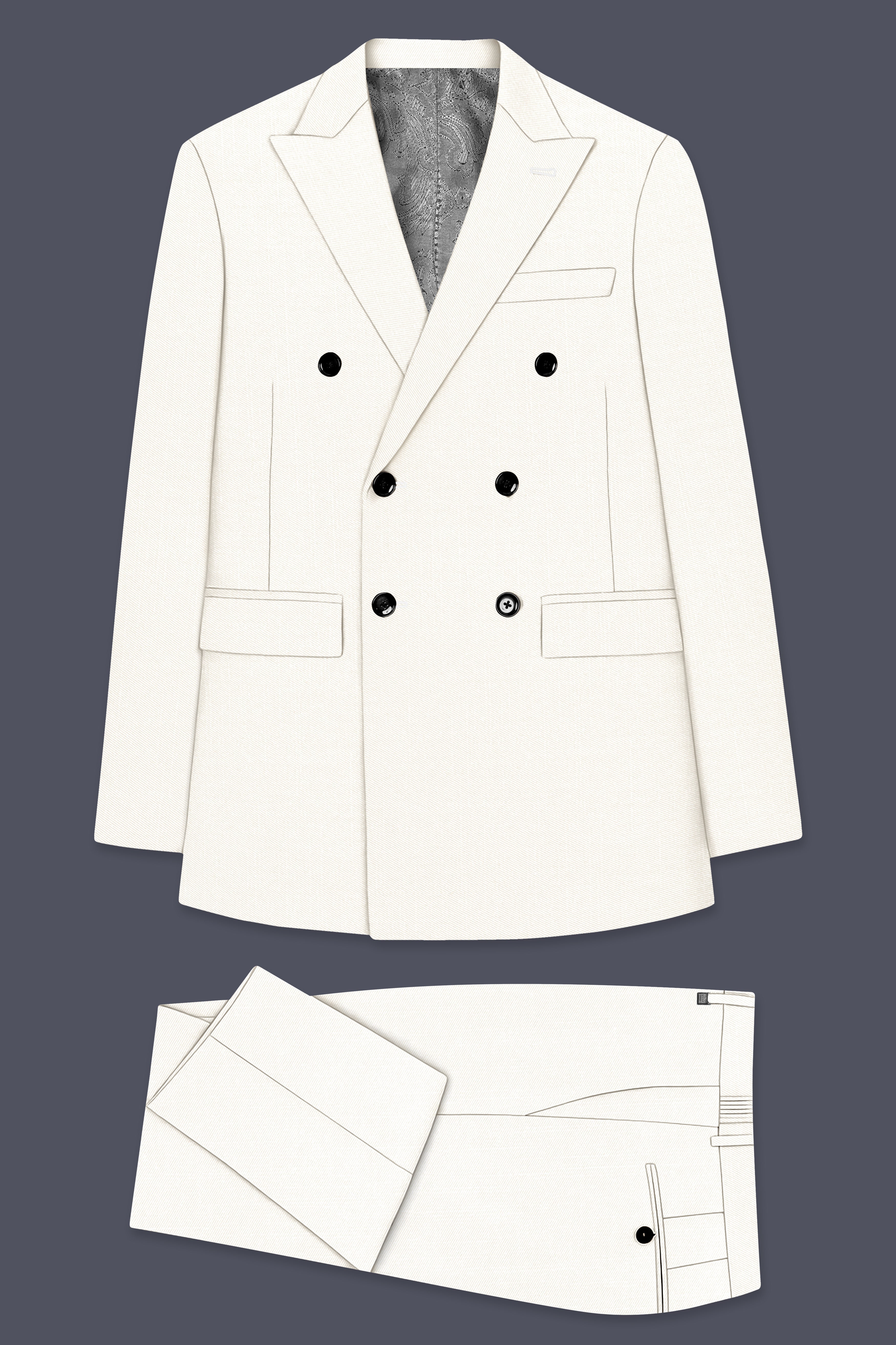 Ivory-Cararra Cream Wool Rich Double Breasted Slight Stretch Suit