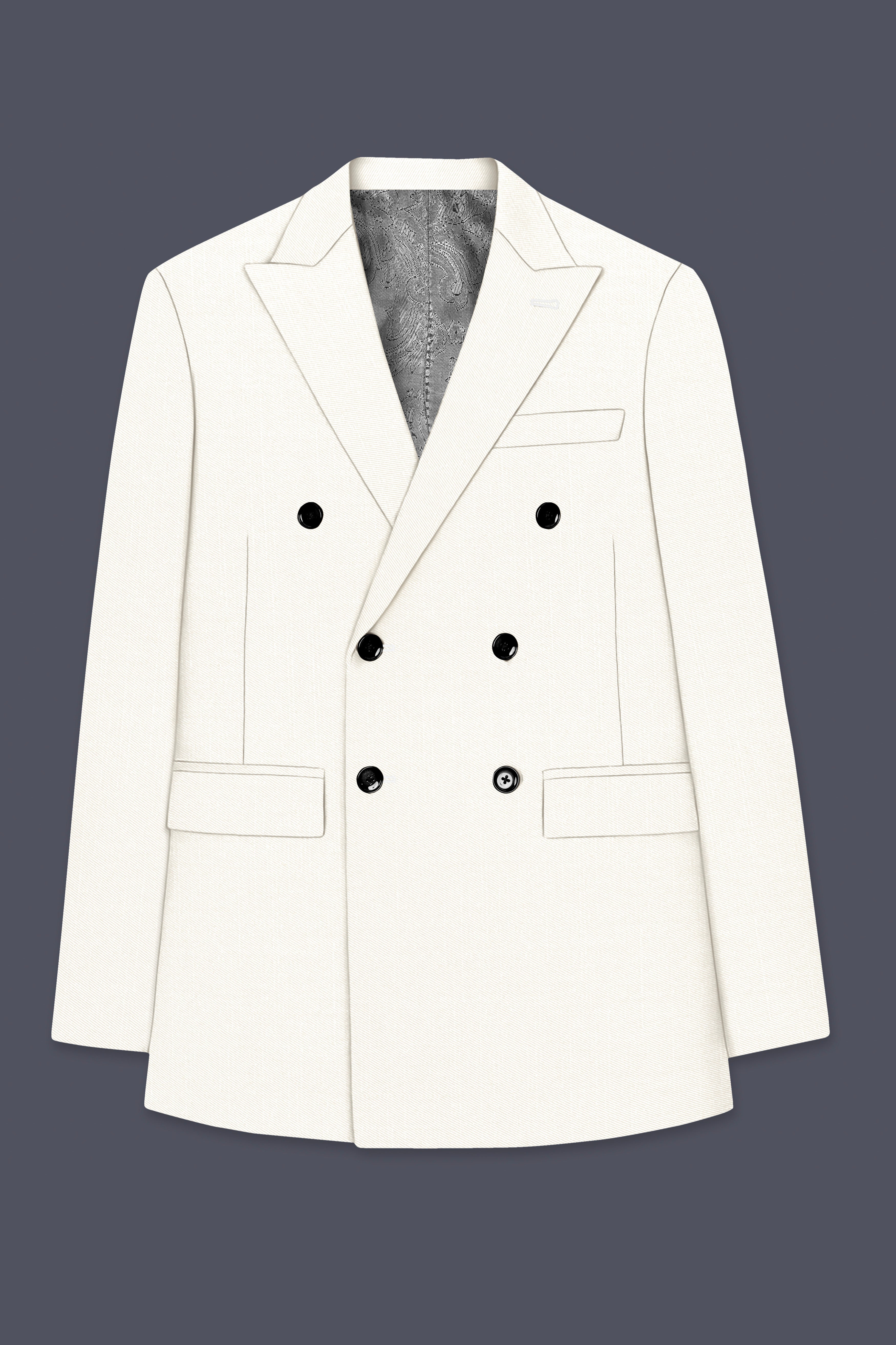 Ivory-Cararra Cream Wool Rich Double Breasted Slight Stretch Suit