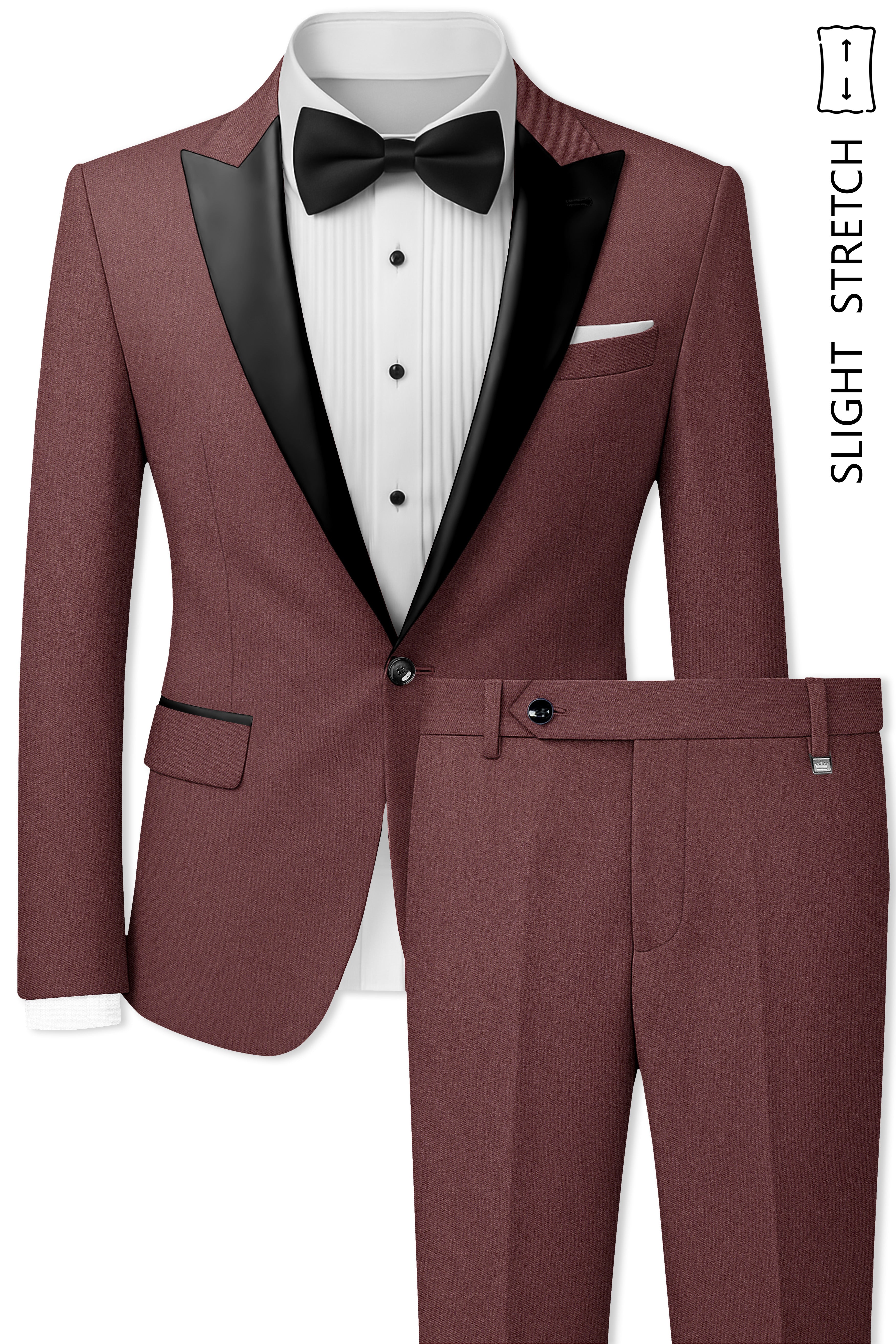 Heritage-Finch Maroon Wool Rich Peak Lapel Tuxedo Slight Stretch Suit