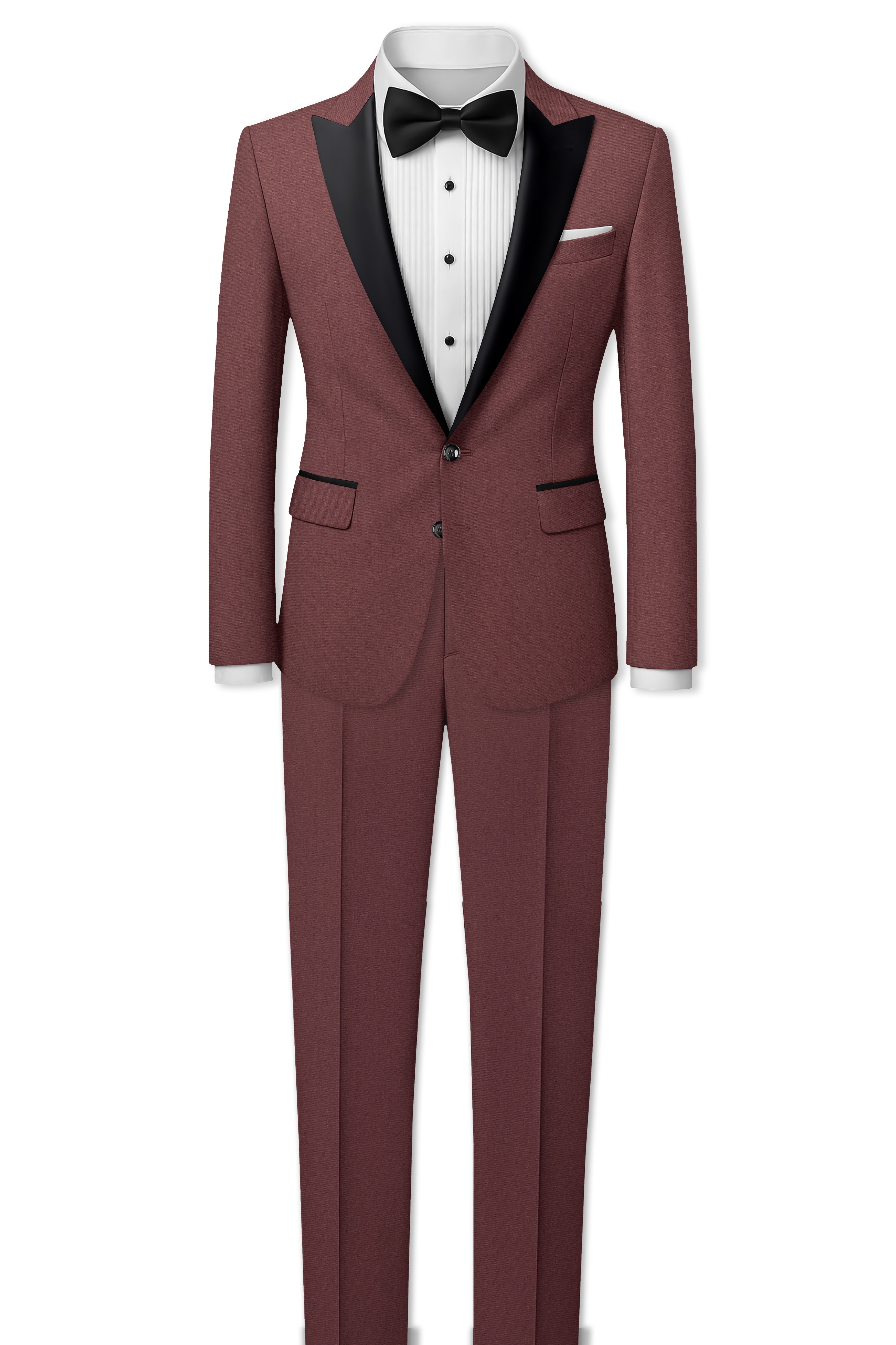 Heritage-Finch Maroon Wool Rich Peak Lapel Tuxedo Slight Stretch Suit