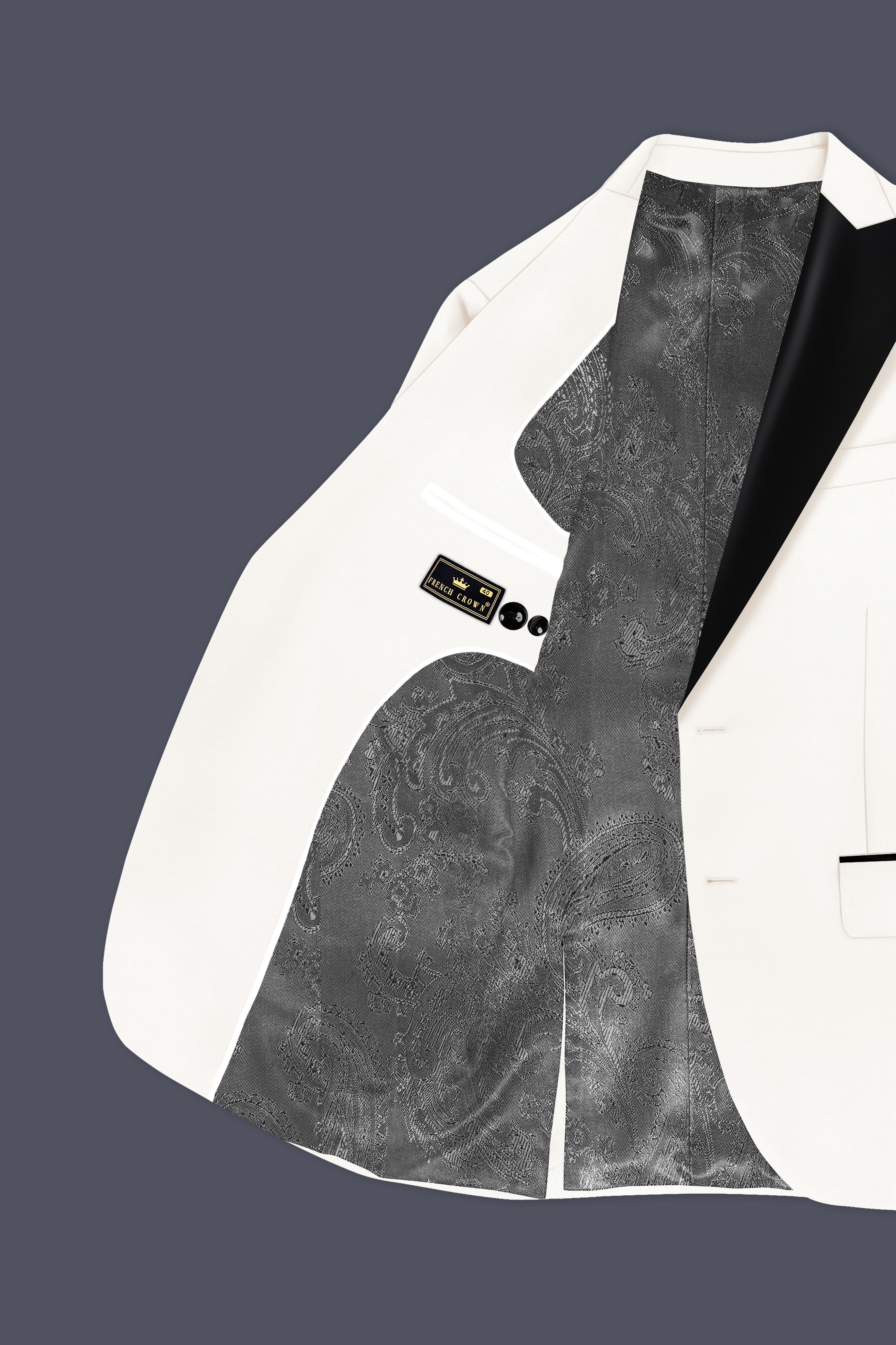 Ivory-Cararra Cream Wool Rich Peak Lapel Tuxedo Slight Stretch Suit