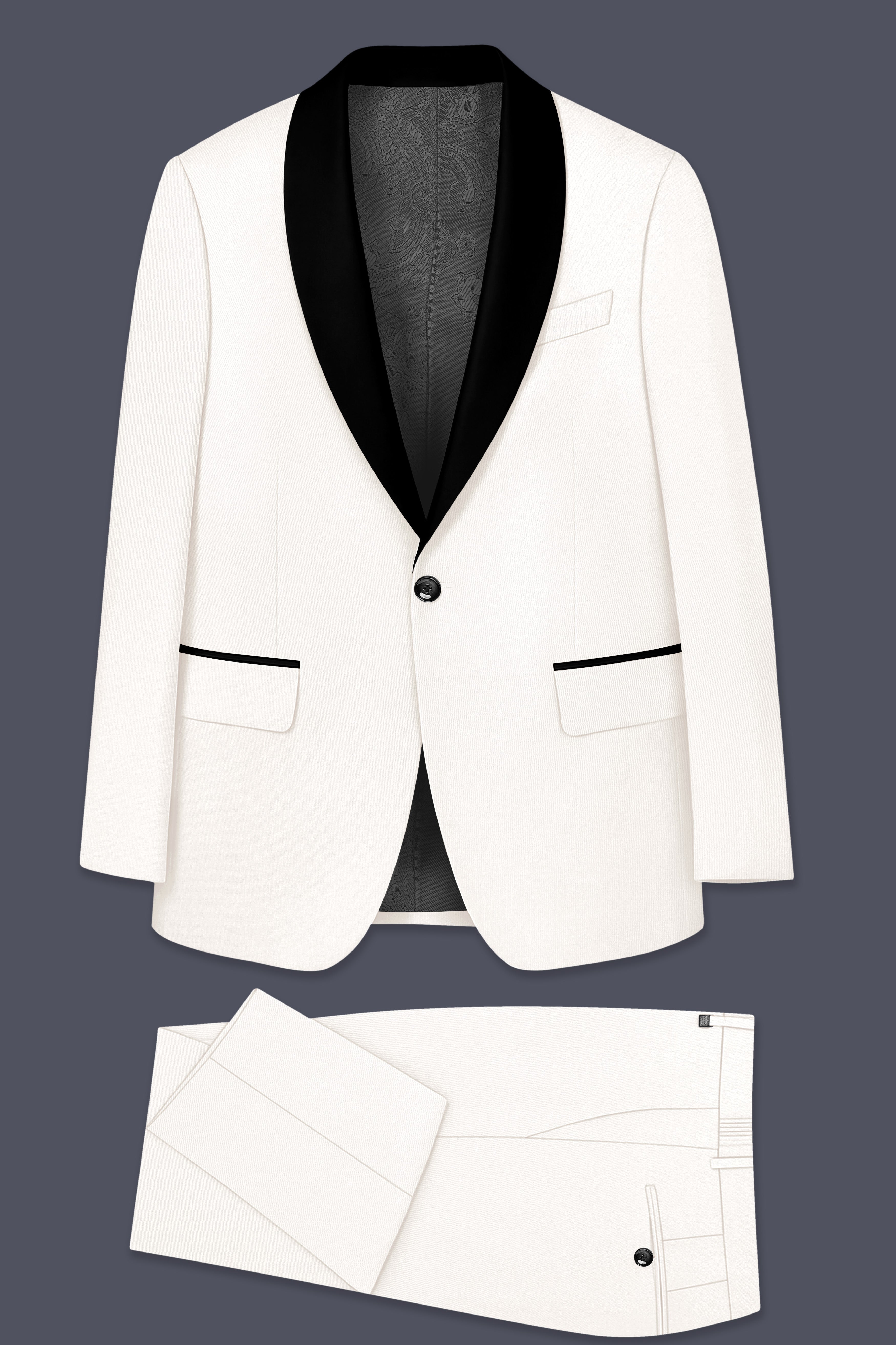 Ivory-Cararra Cream Wool Rich Tuxedo Slight Stretch Suit