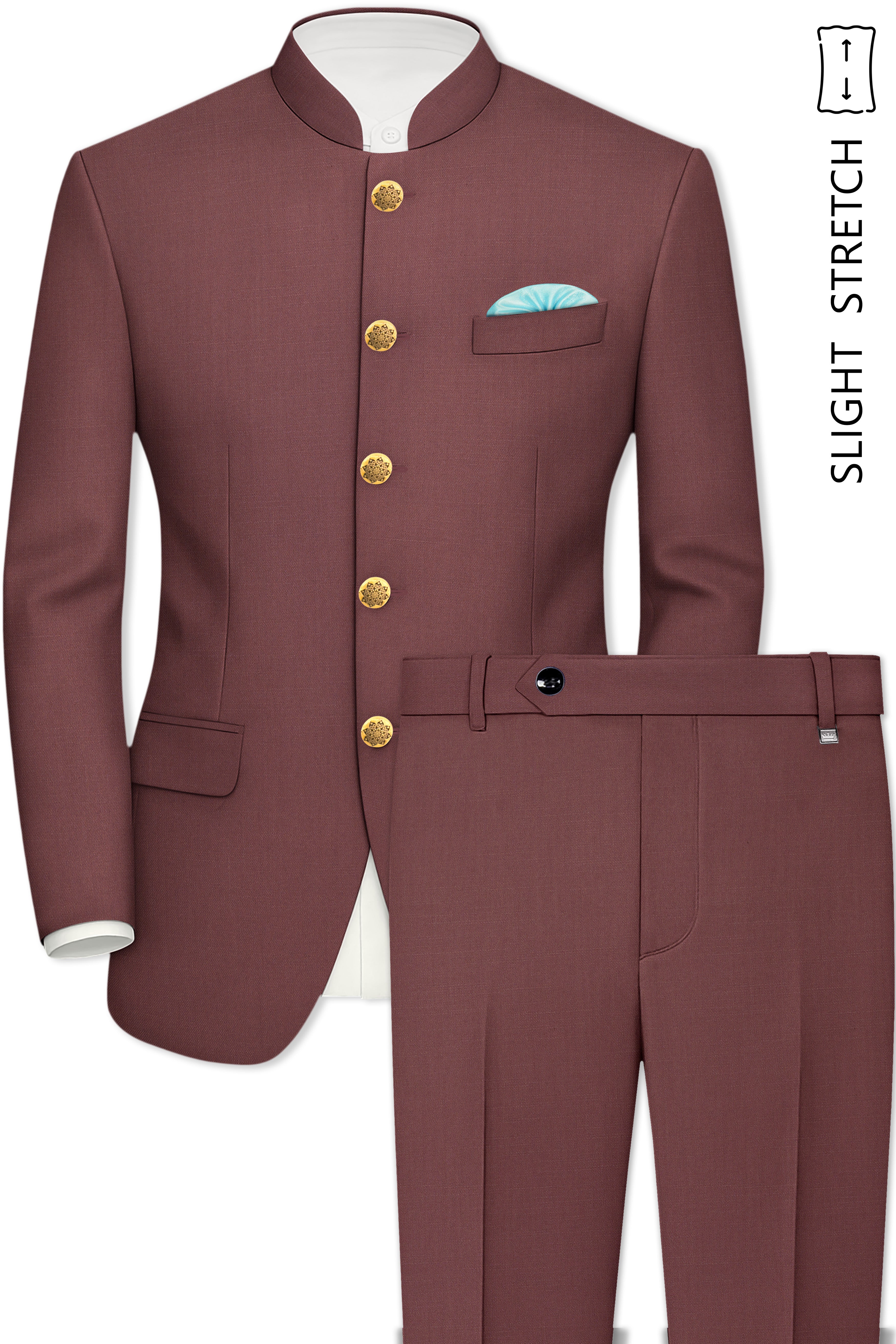 Heritage-Finch Maroon Wool Rich Bandhgala Slight Stretch Suit