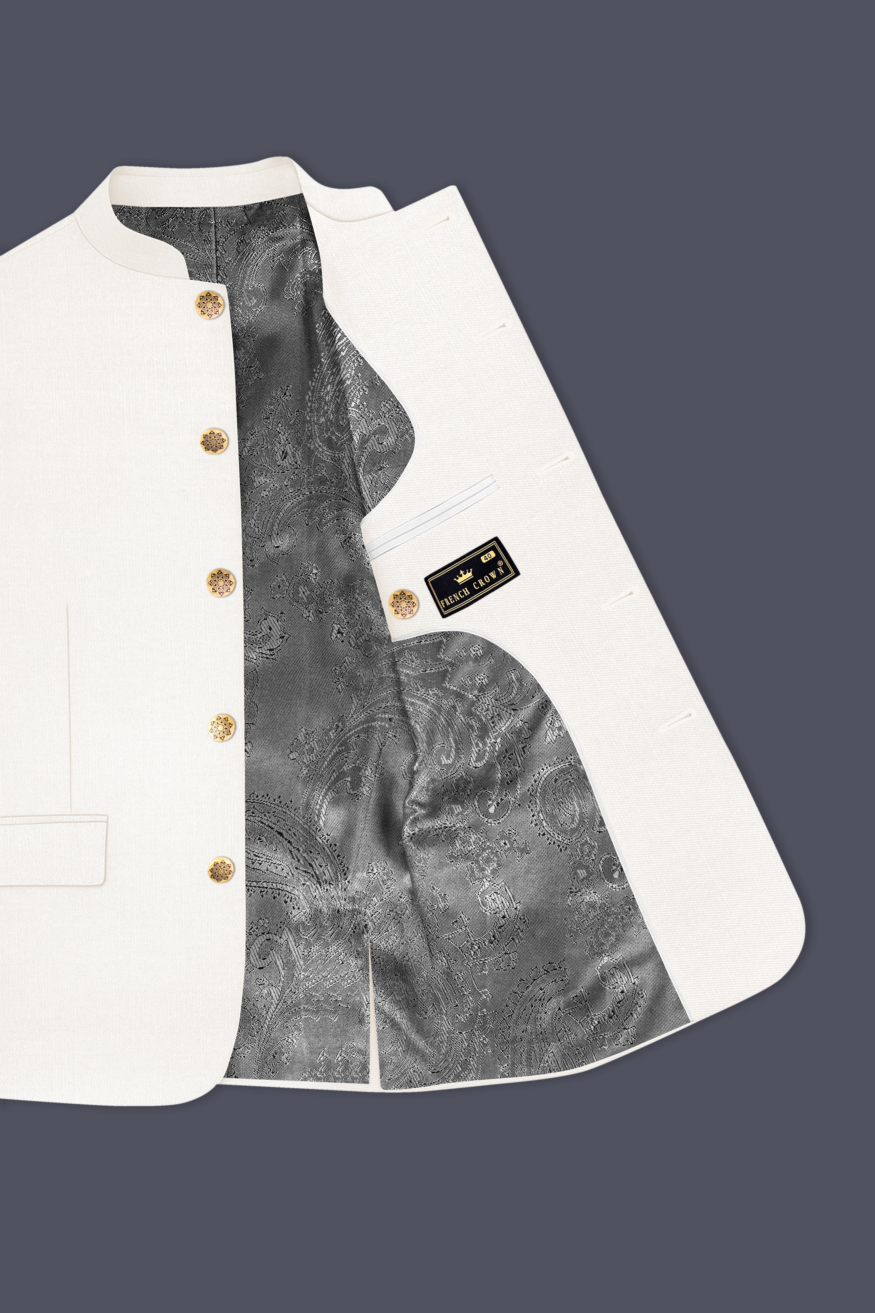 Ivory-Cararra Cream Wool Rich Bandhgala Slight Stretch Suit