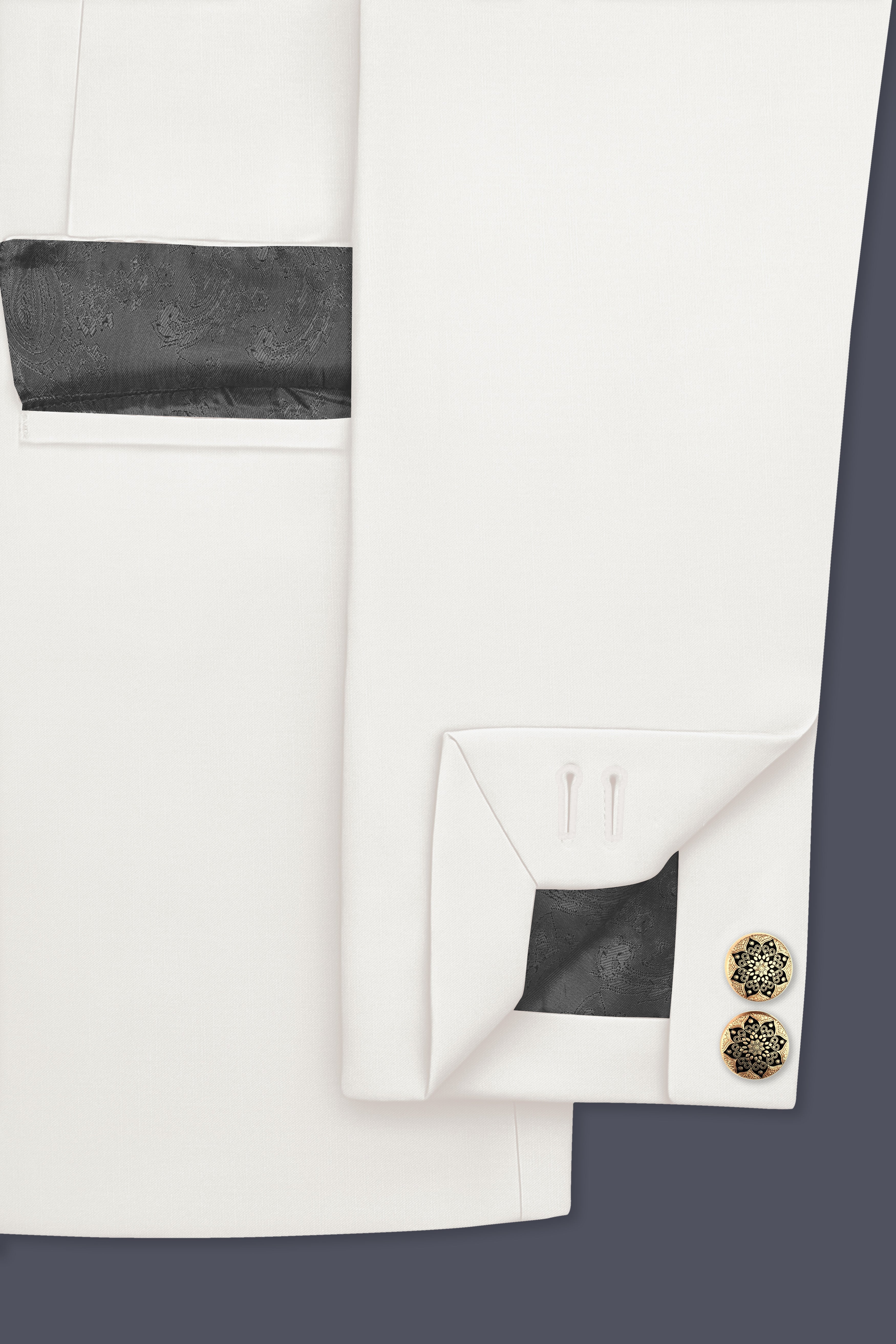 Ivory-Cararra Cream Wool Rich Bandhgala Slight Stretch Suit