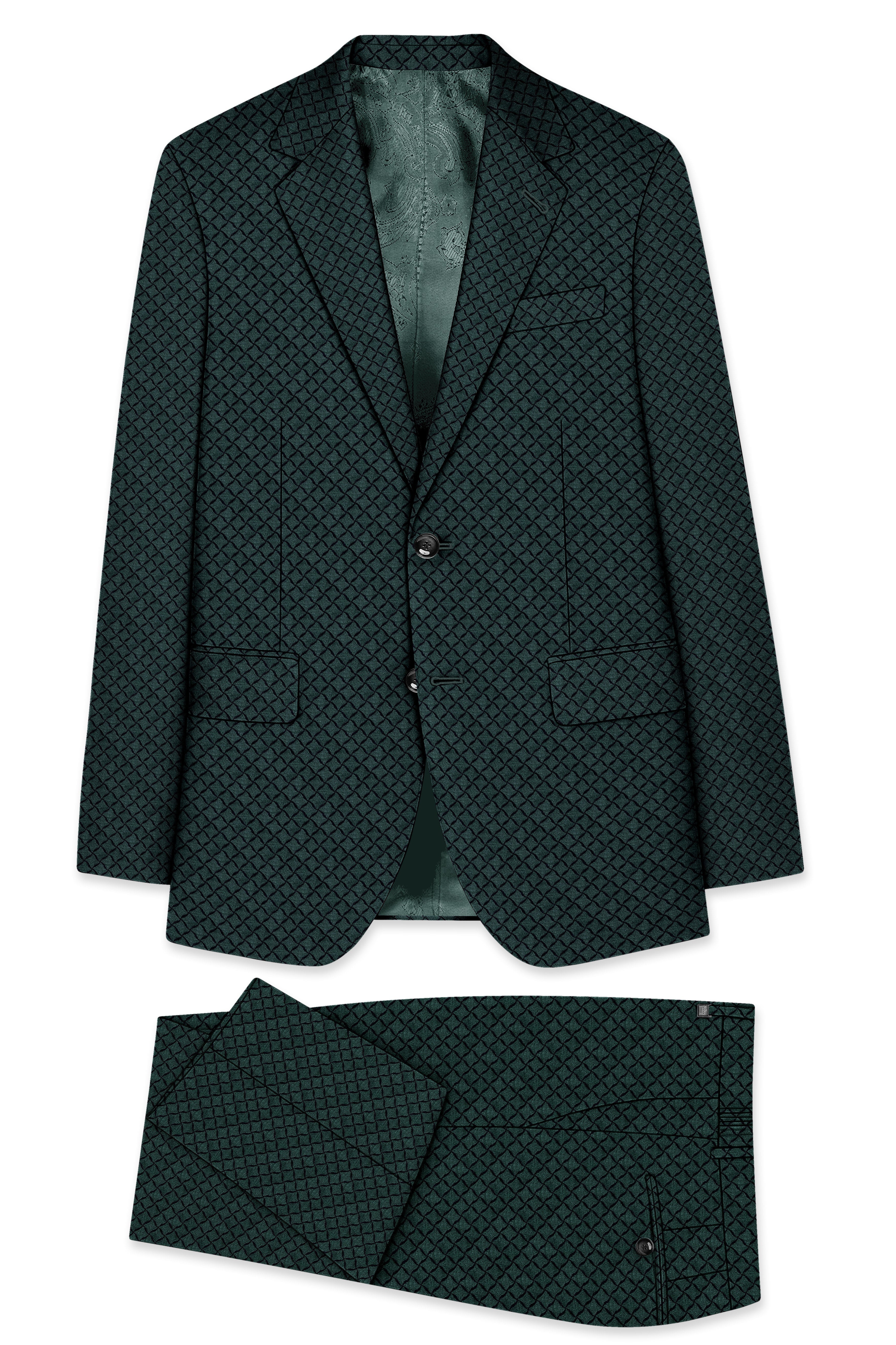Gunmetal Green Jacquard Textured Designer Single Breasted Suit