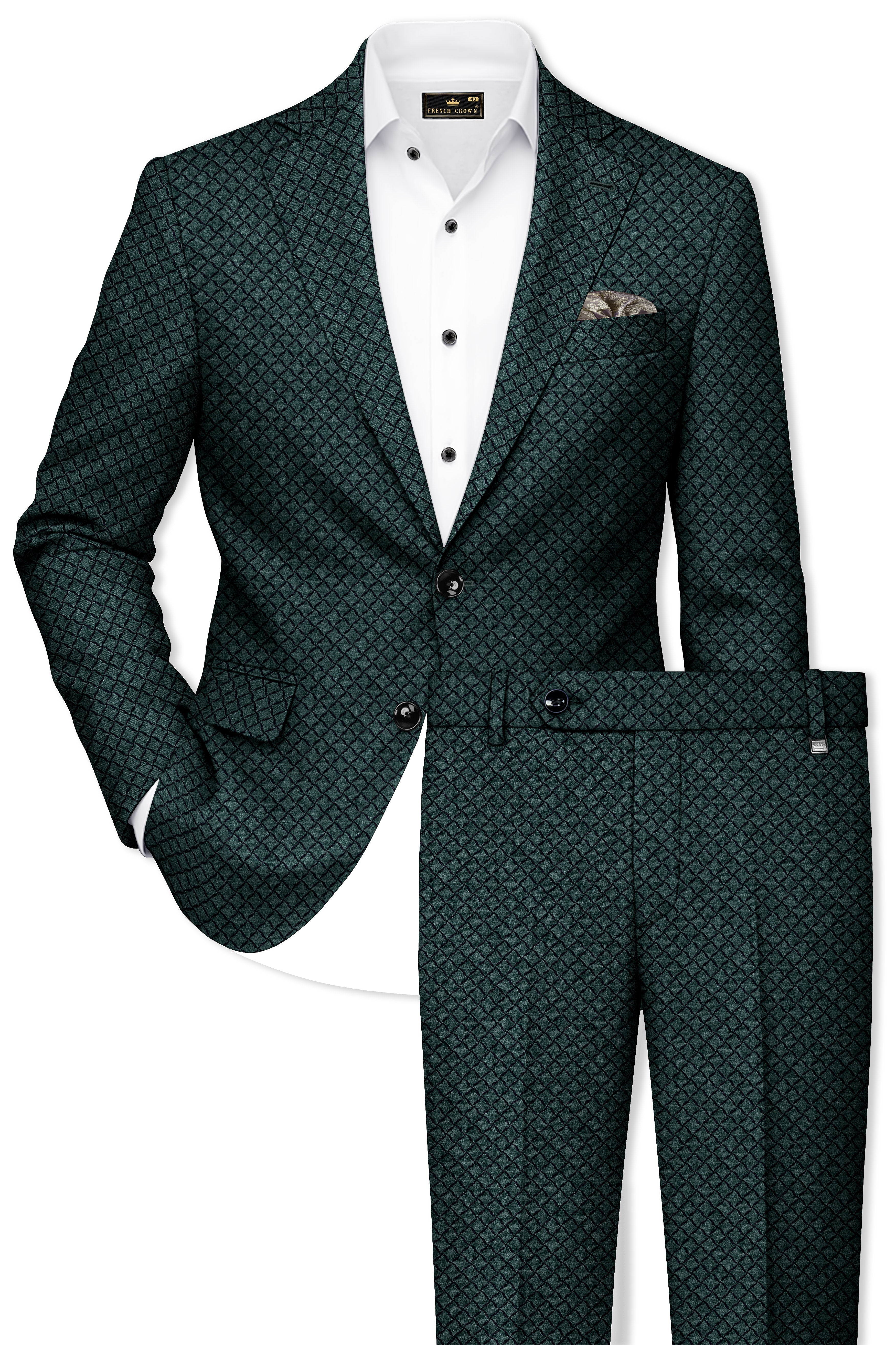 Gunmetal Green Jacquard Textured Designer Single Breasted Suit