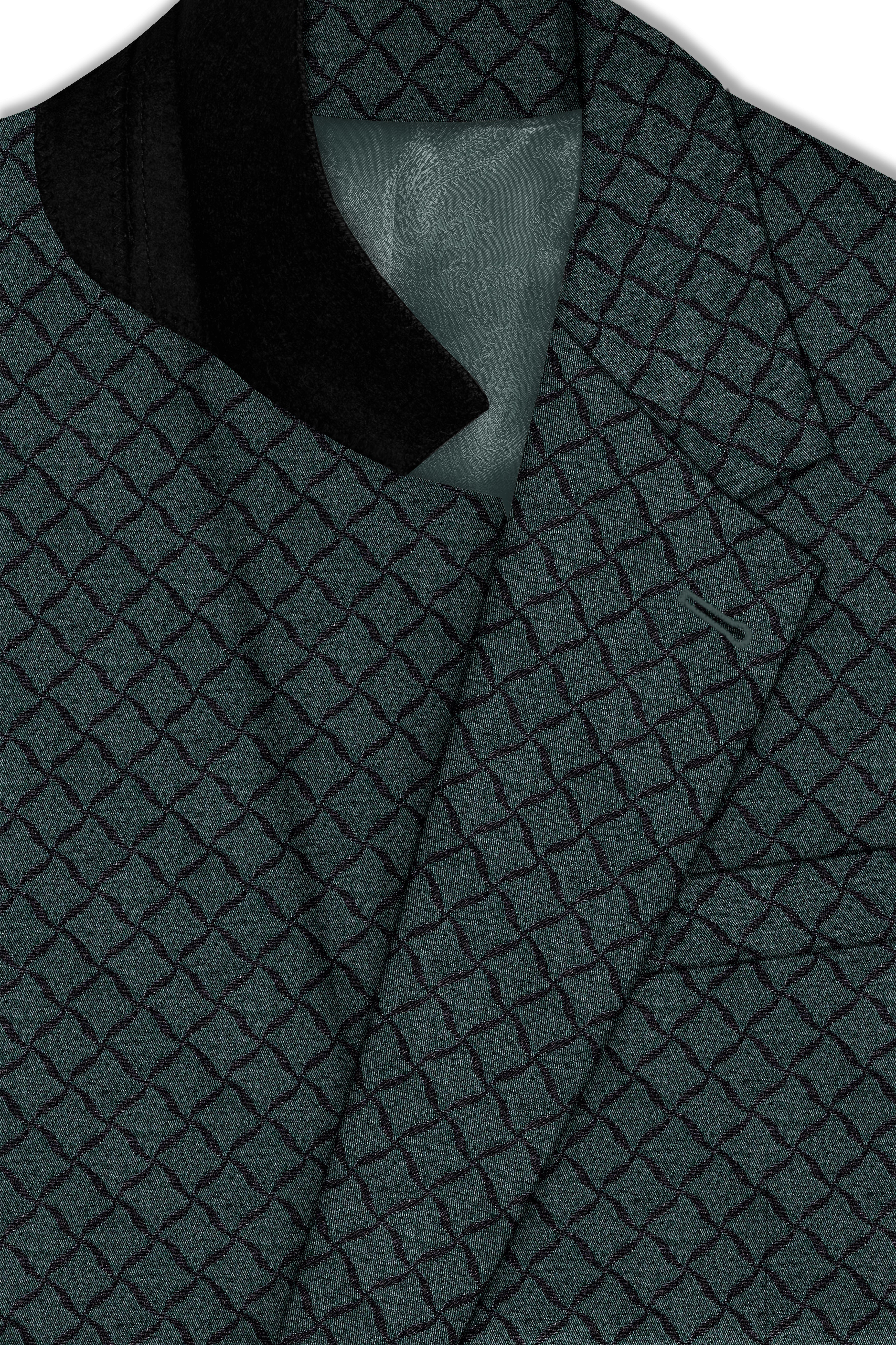 Gunmetal Green Jacquard Textured Designer Single Breasted Suit
