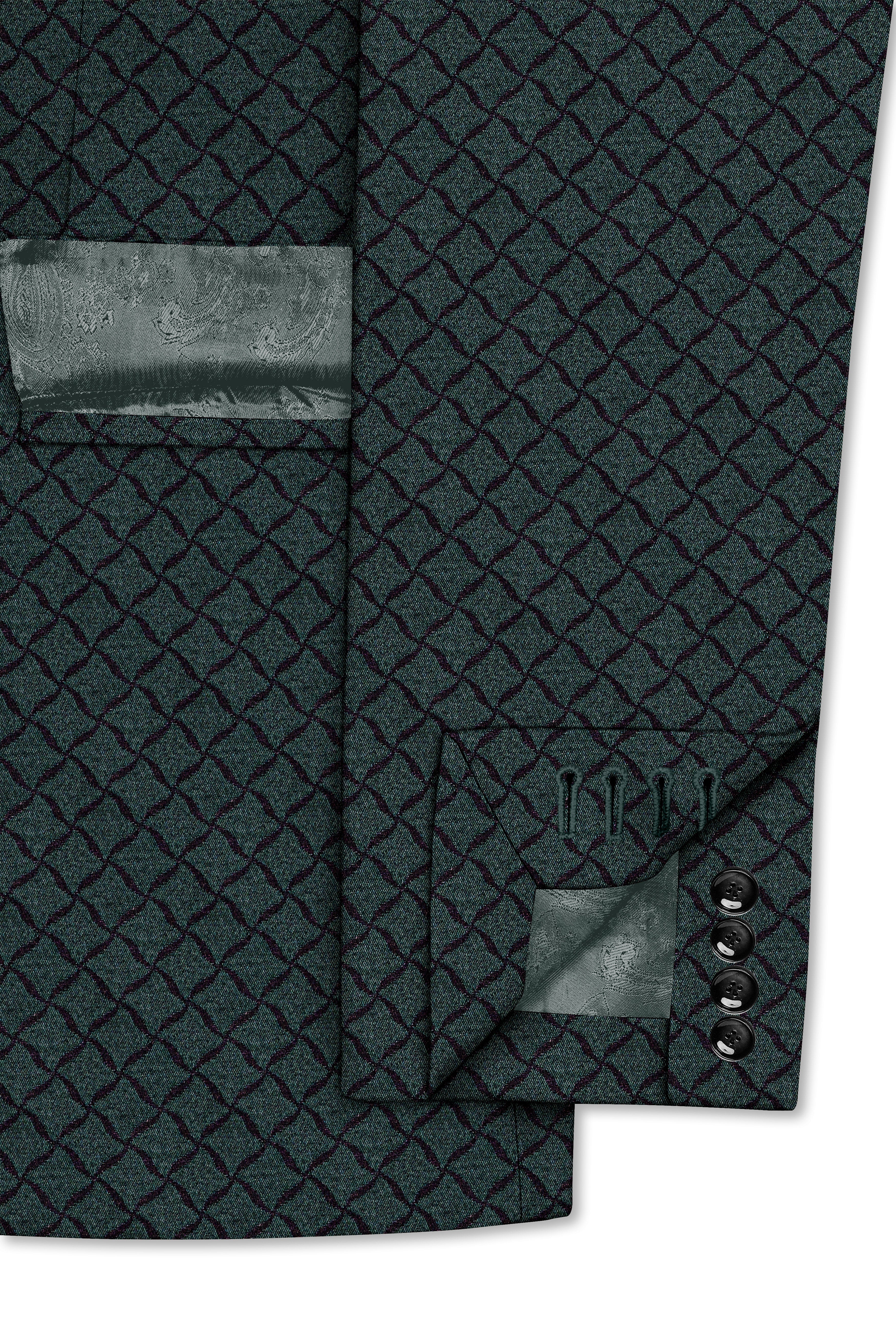 Gunmetal Green Jacquard Textured Designer Single Breasted Suit