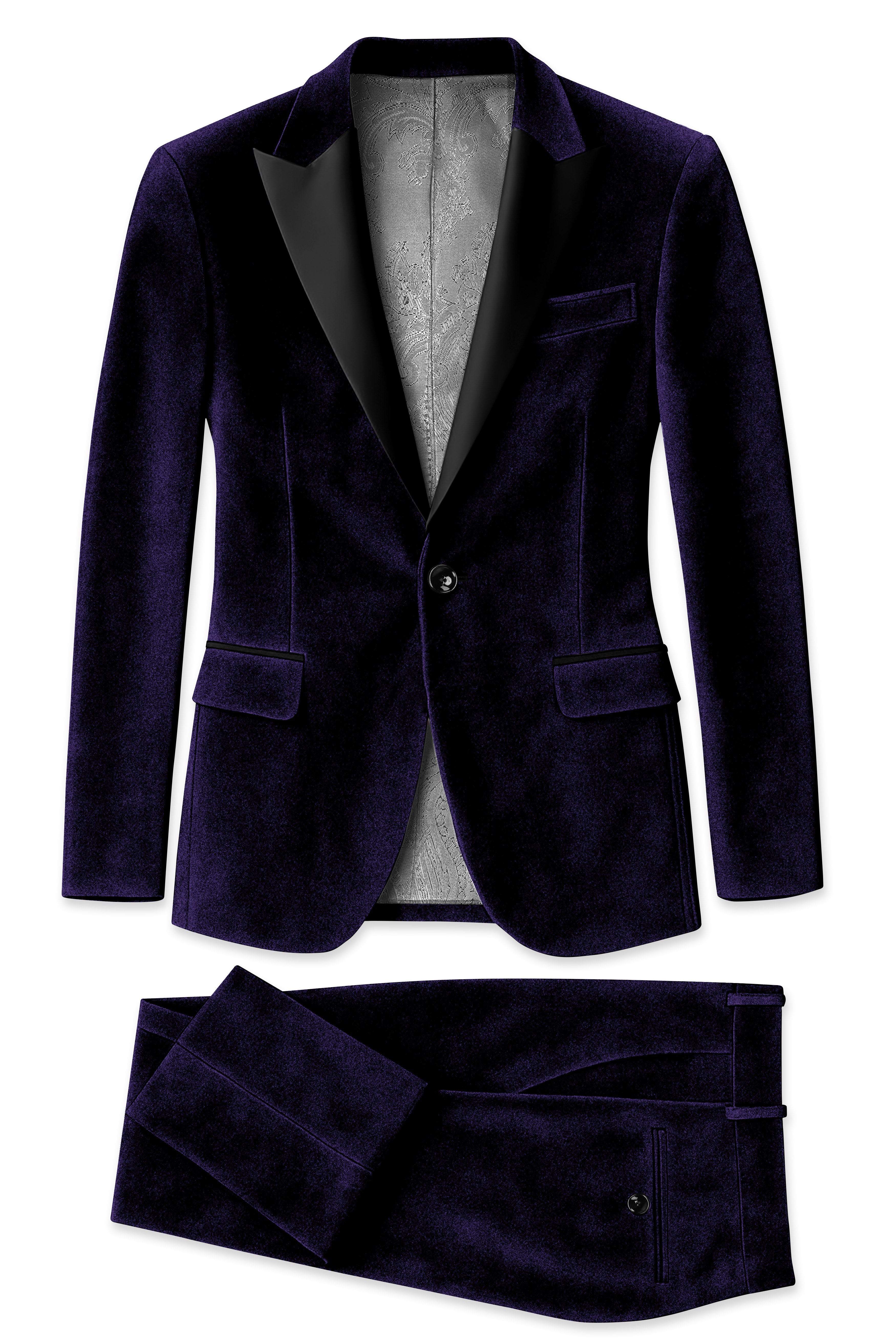 Majesty-Affair Royal Purple Velvet Peak Lapel Tuxedo Suit