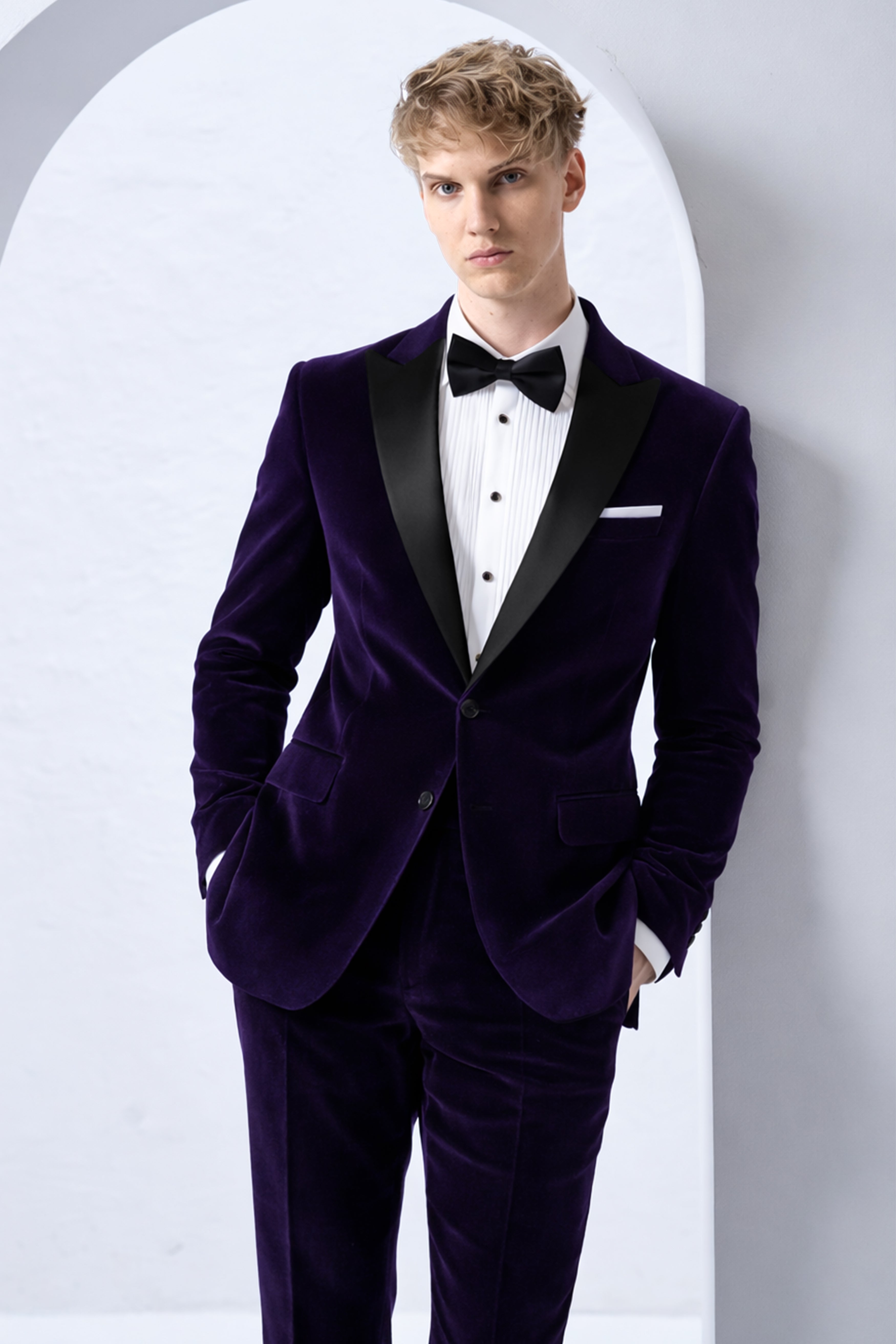 Majesty-Affair Royal Purple Velvet Peak Lapel Tuxedo Suit