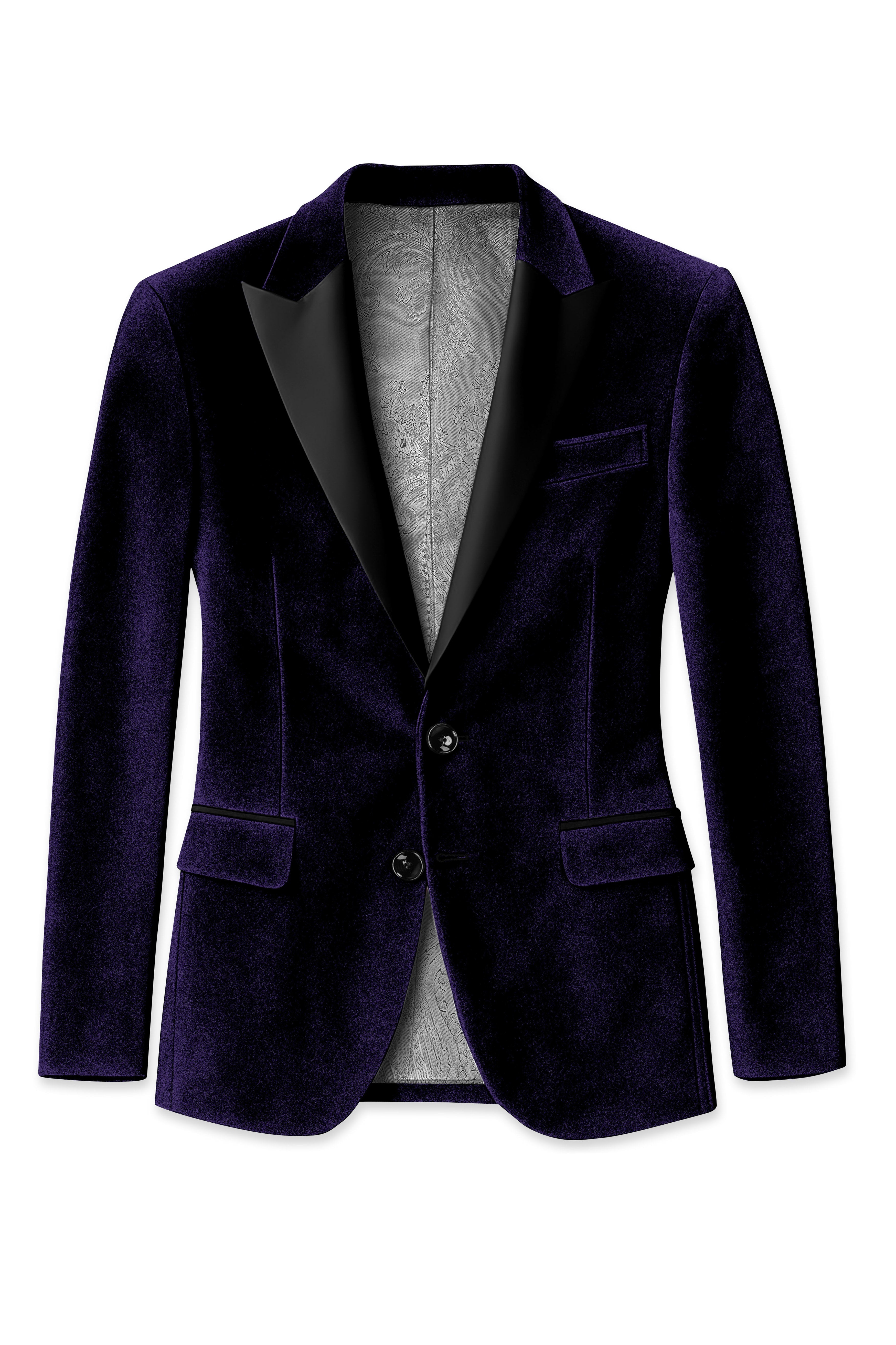 Majesty-Affair Royal Purple Velvet Peak Lapel Tuxedo Suit
