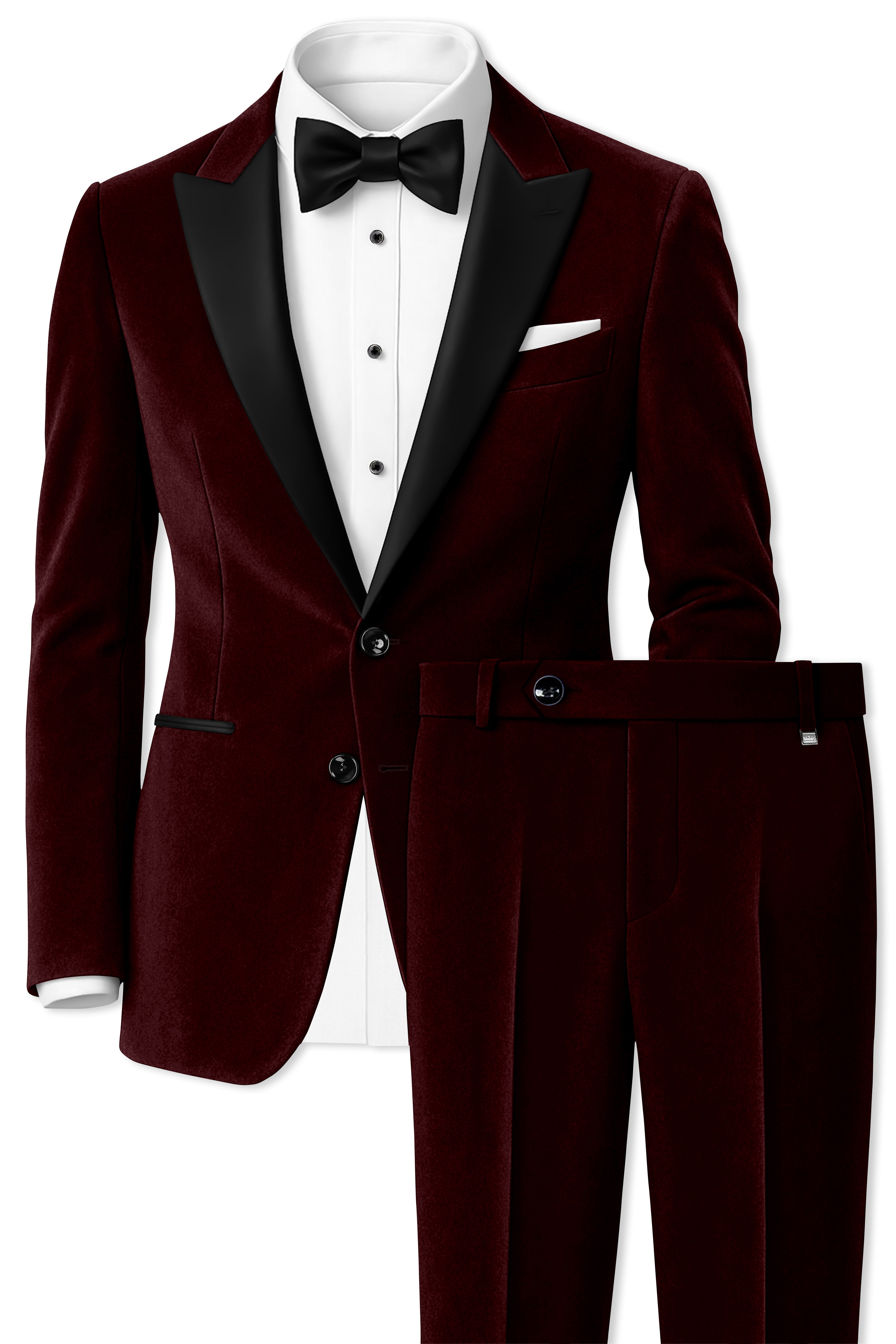 Heritage-Creole Maroon Velvet Peak Lapel Tuxedo Suit