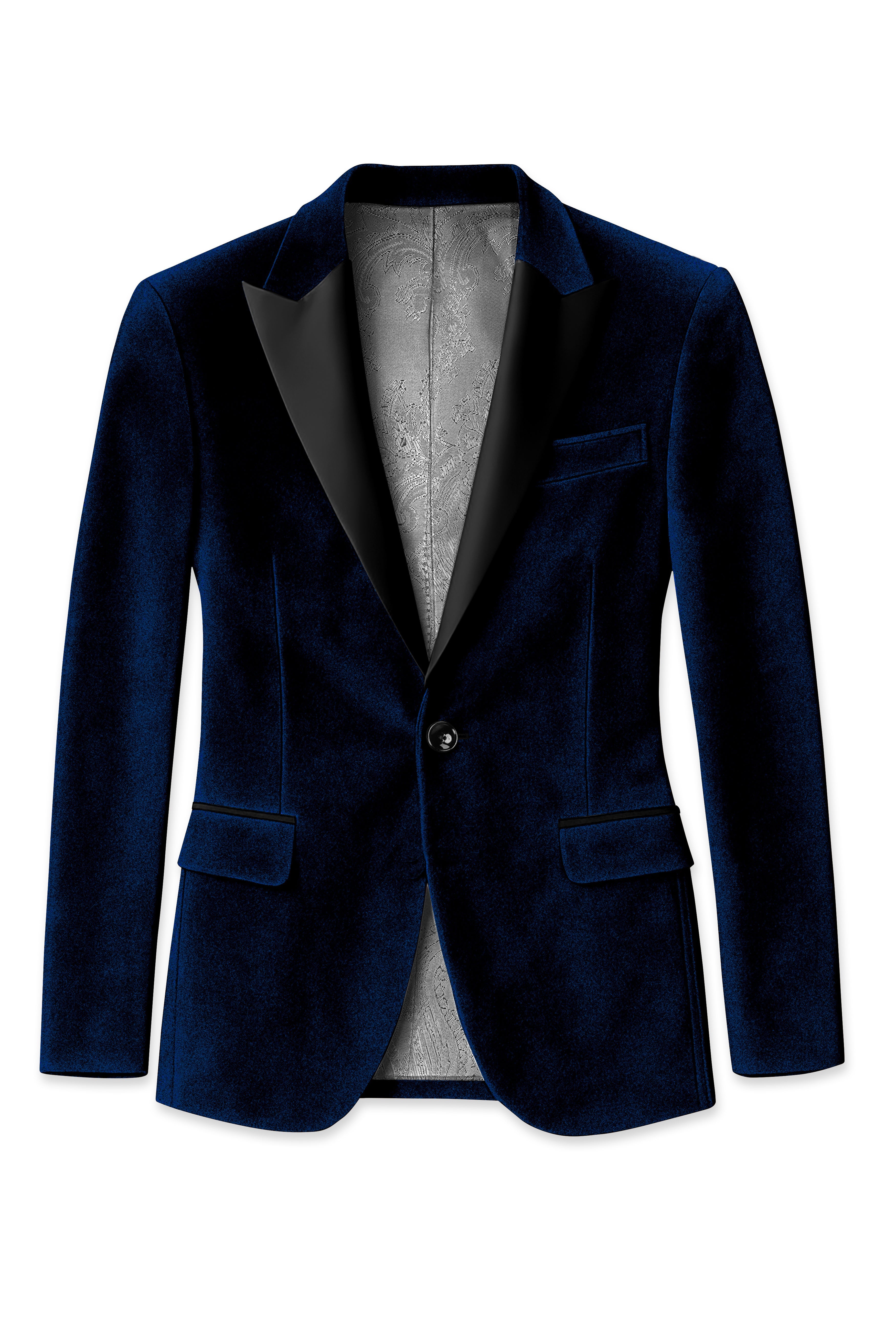 Ashen-Cinder Blue Velvet Peak Lapel Tuxedo Suit