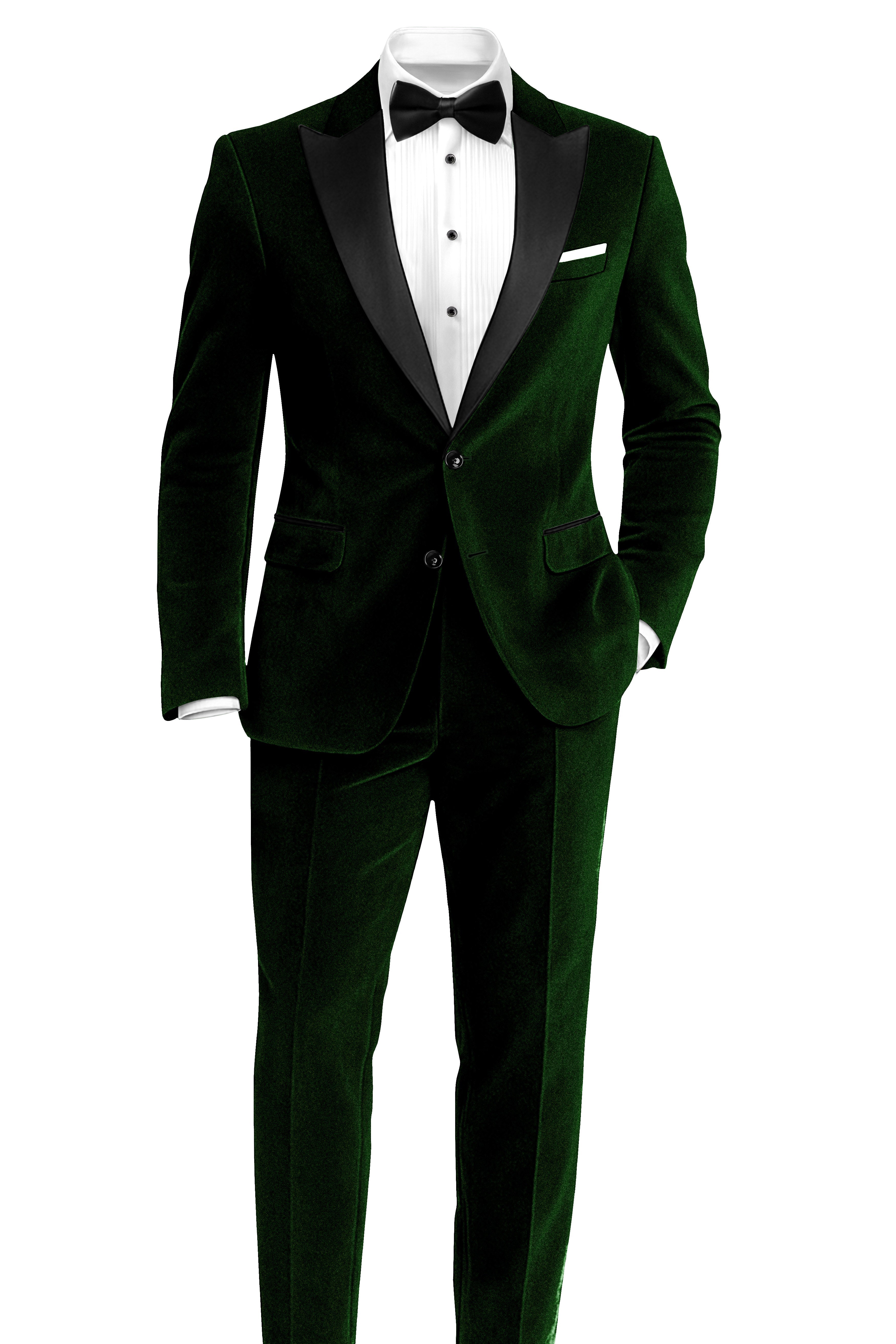 Emerald-Sacramento Green Velvet Peak Lapel Tuxedo Suit