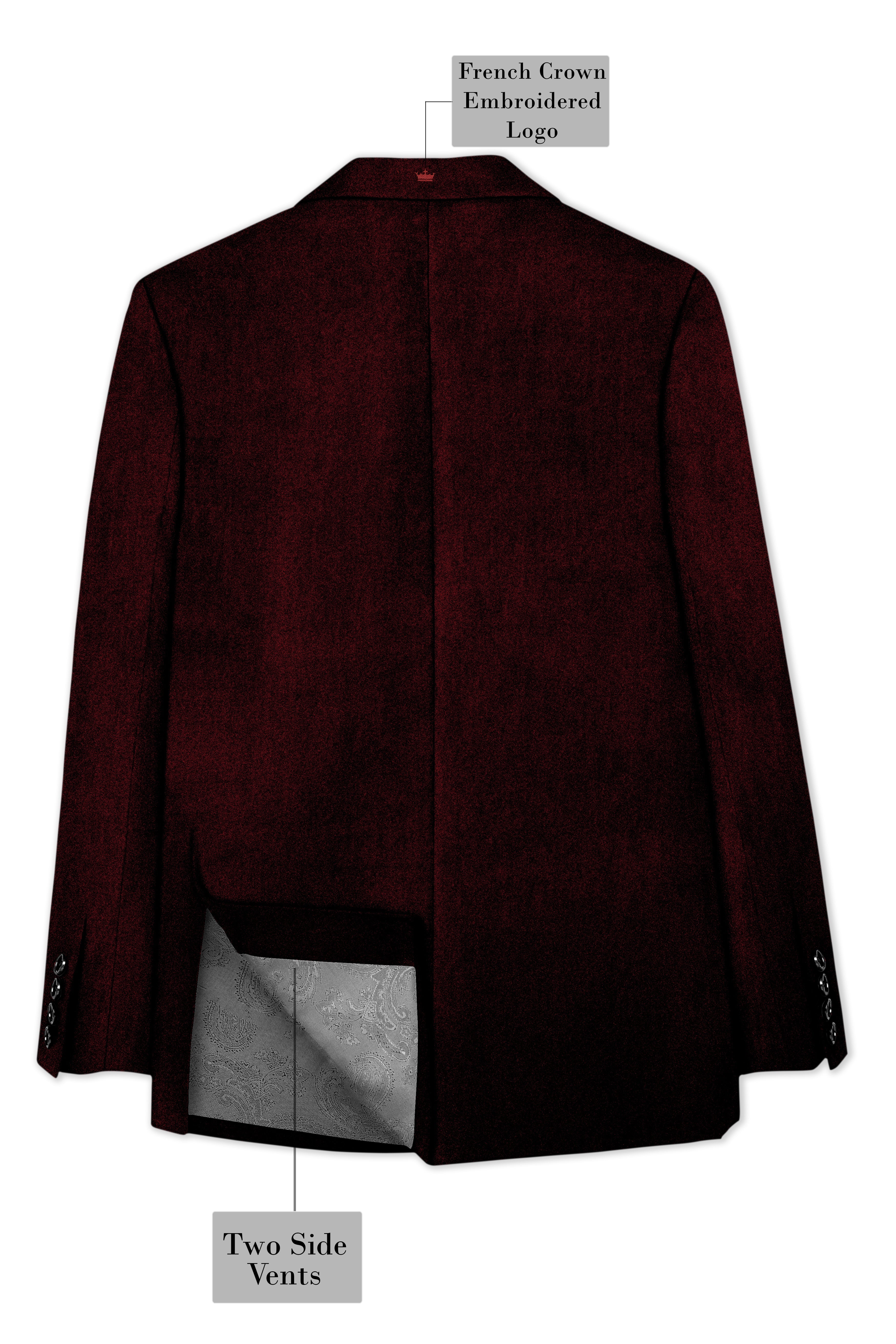 Crimson-Sepia Red Velvet Peak Lapel Tuxedo Suit