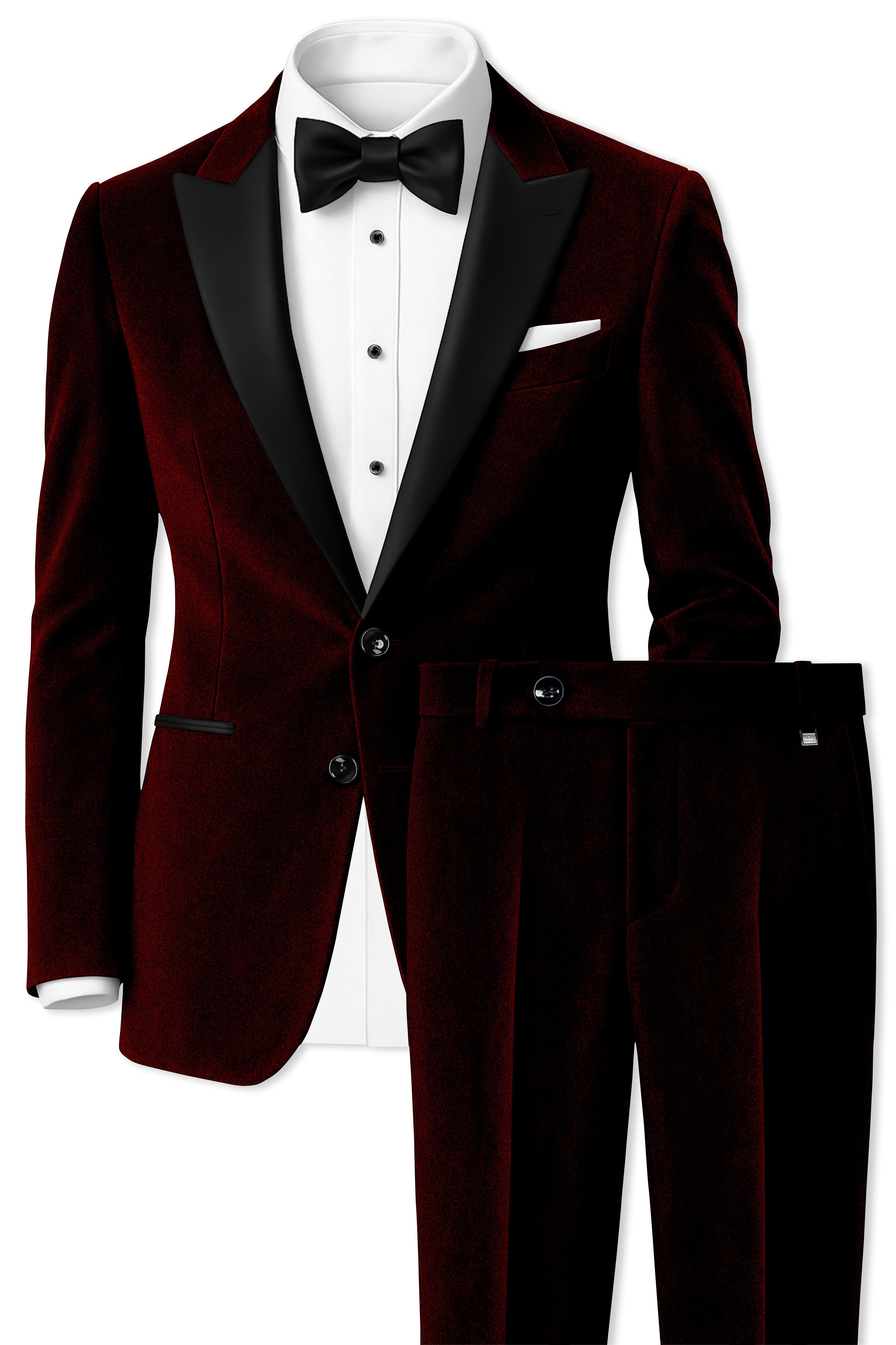 Crimson-Sepia Red Velvet Peak Lapel Tuxedo Suit