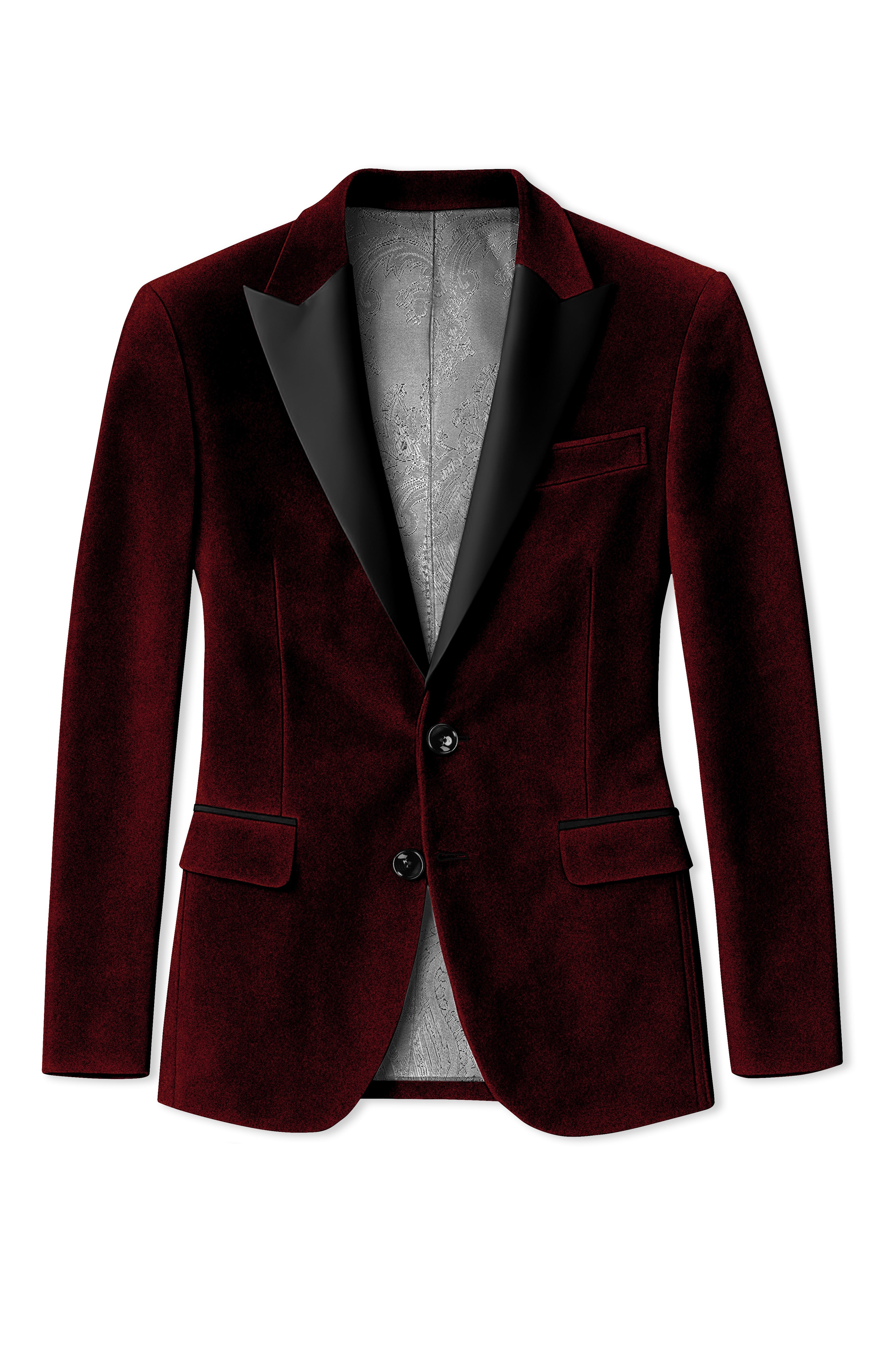 Crimson-Sepia Red Velvet Peak Lapel Tuxedo Suit