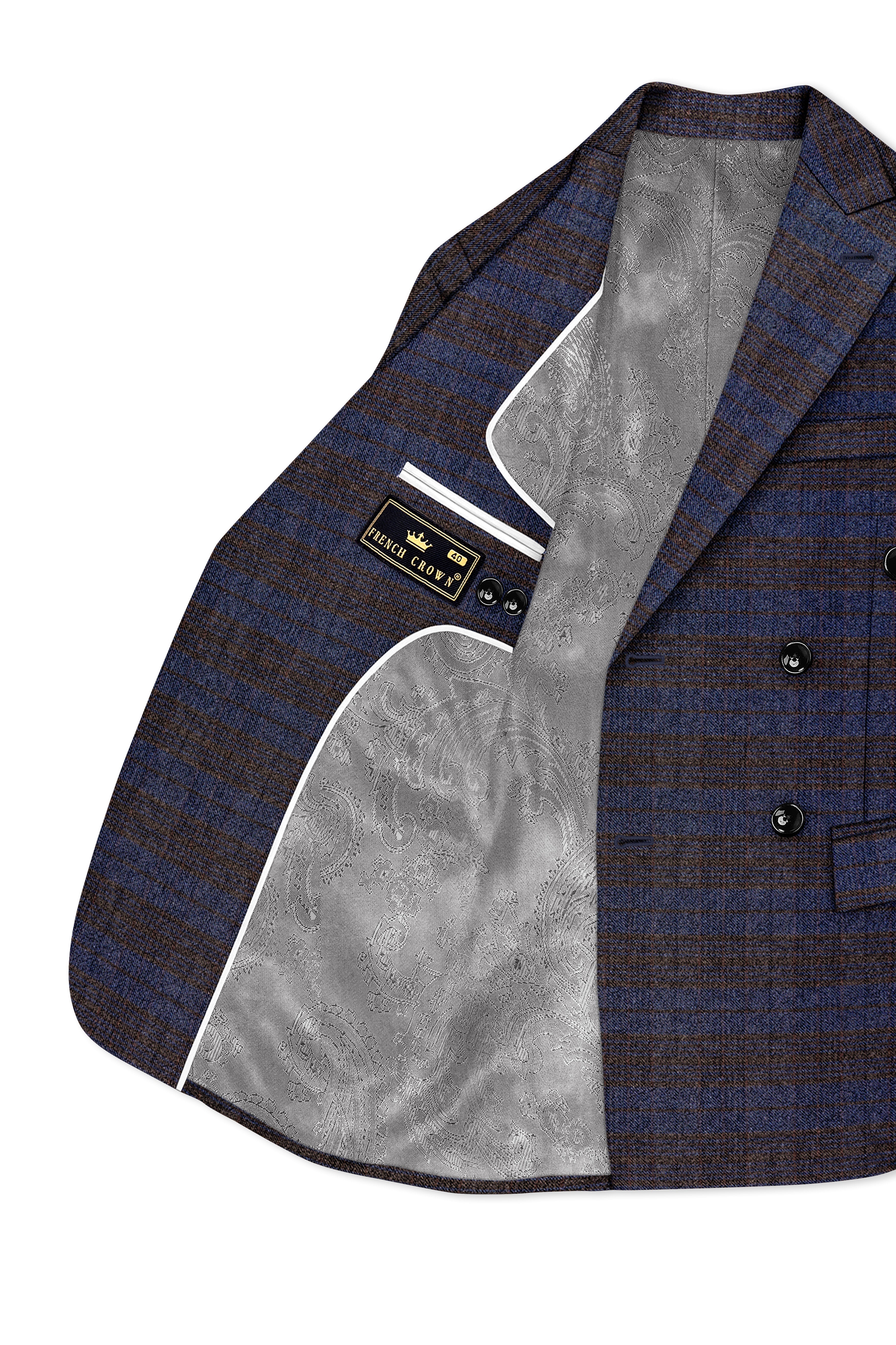 Velourish-Tealish Blue And Tuatara Gray Glen Plaid Tweed Double Breasted Suits