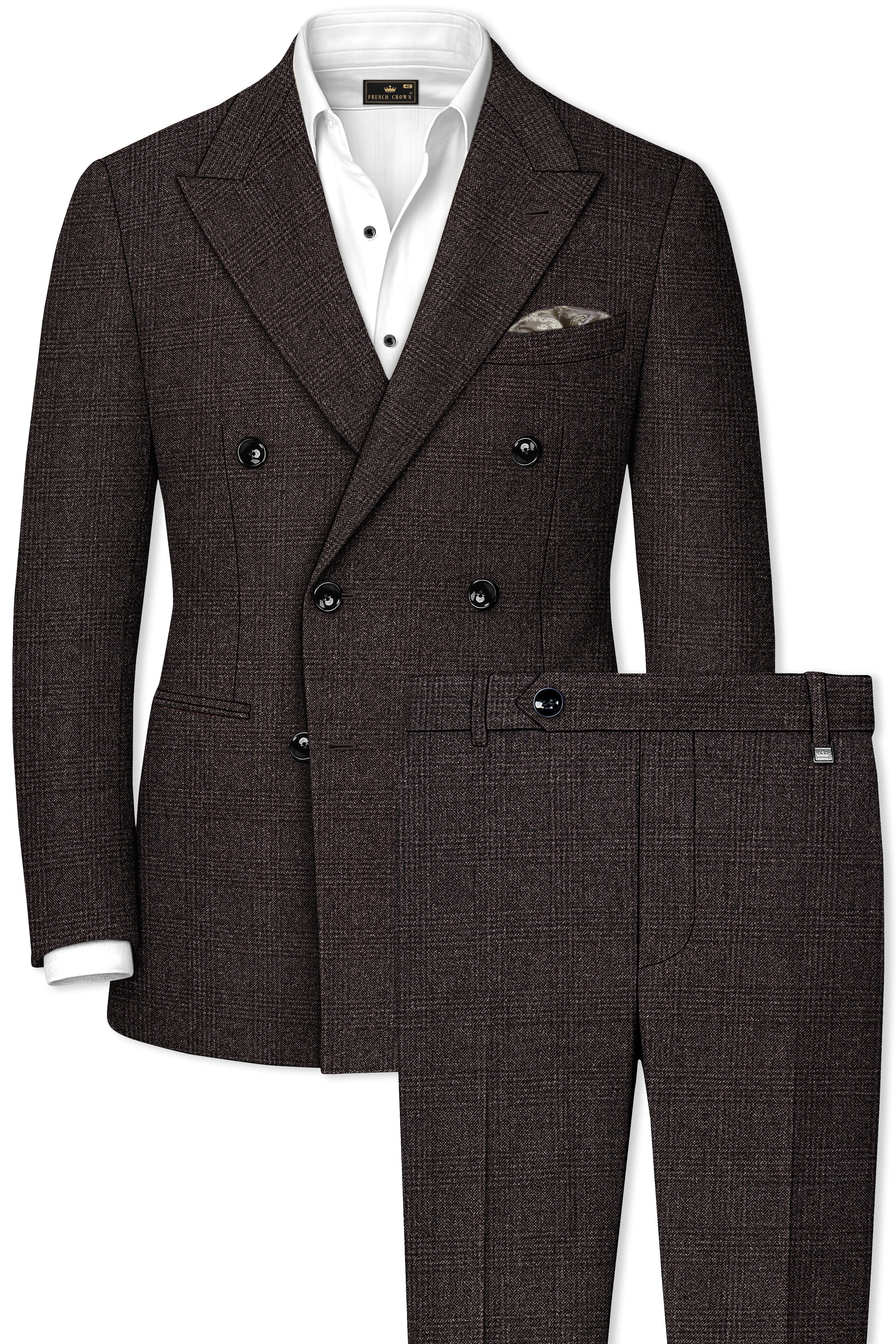 Bruno-Chicago Brown Wales Plaid Tweed Double Breasted Suits
