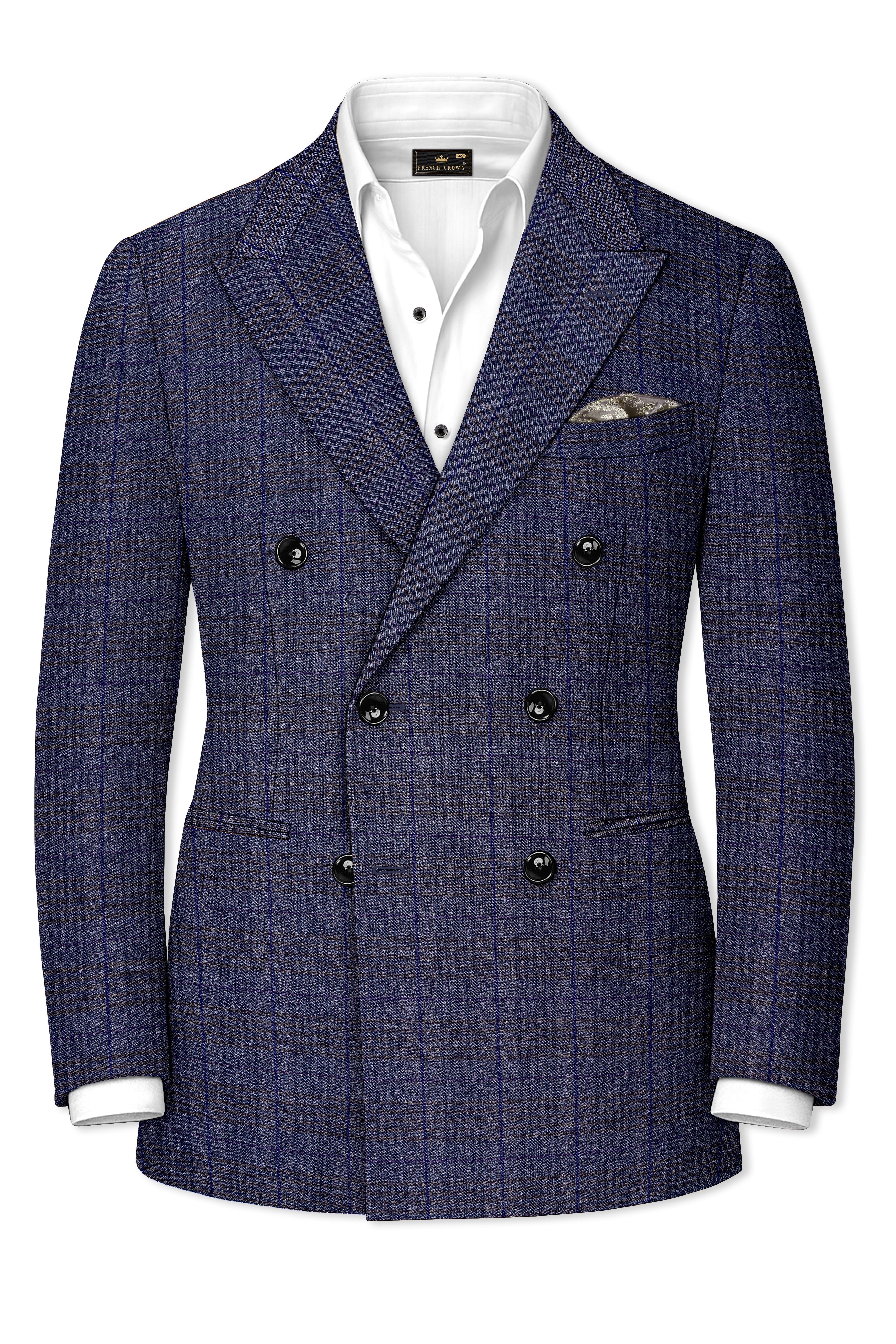 Horizon-Martinique Blue windowpane Tweed Double Breasted Suits