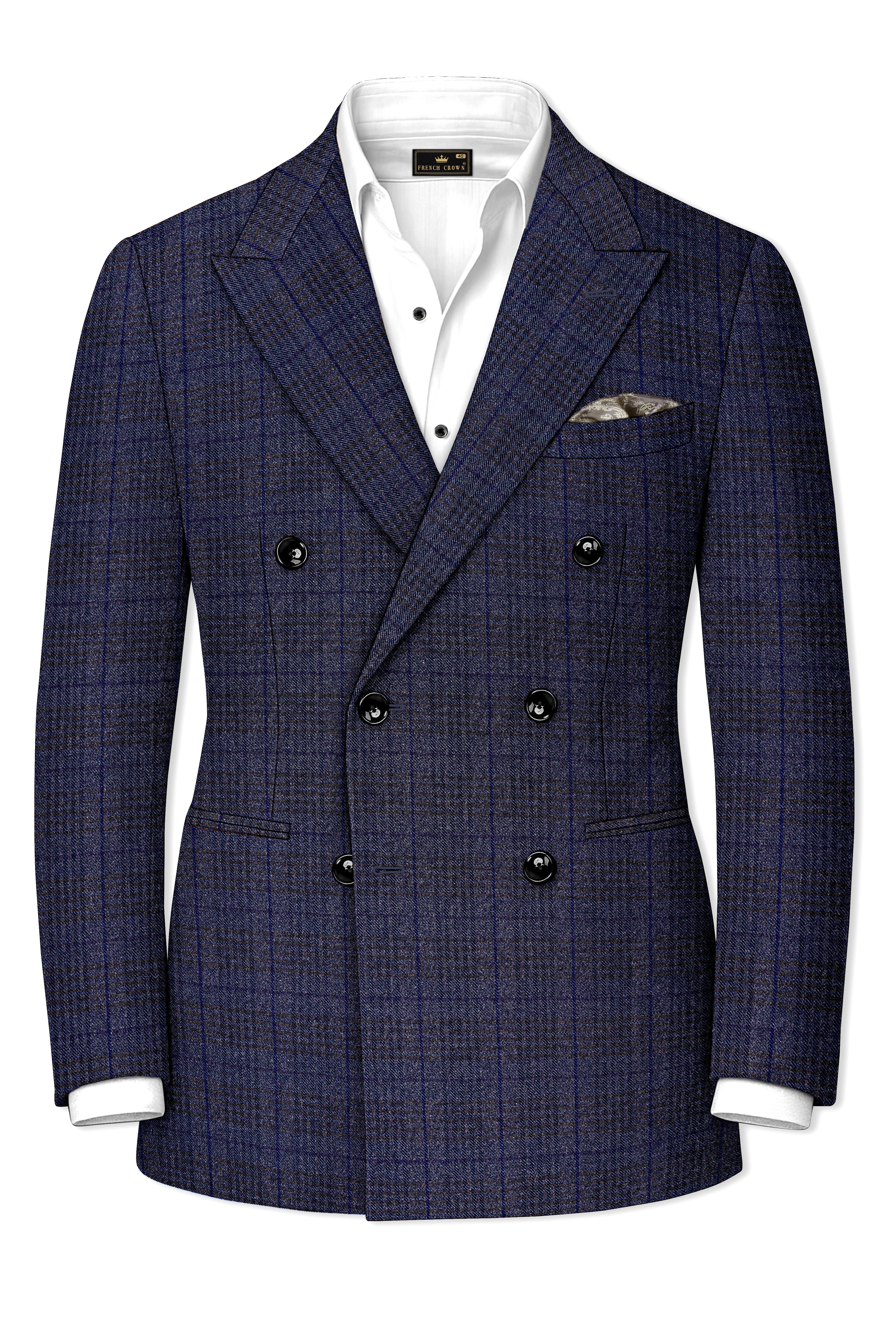 Horizon-Martinique Blue windowpane Tweed Double Breasted Suits
