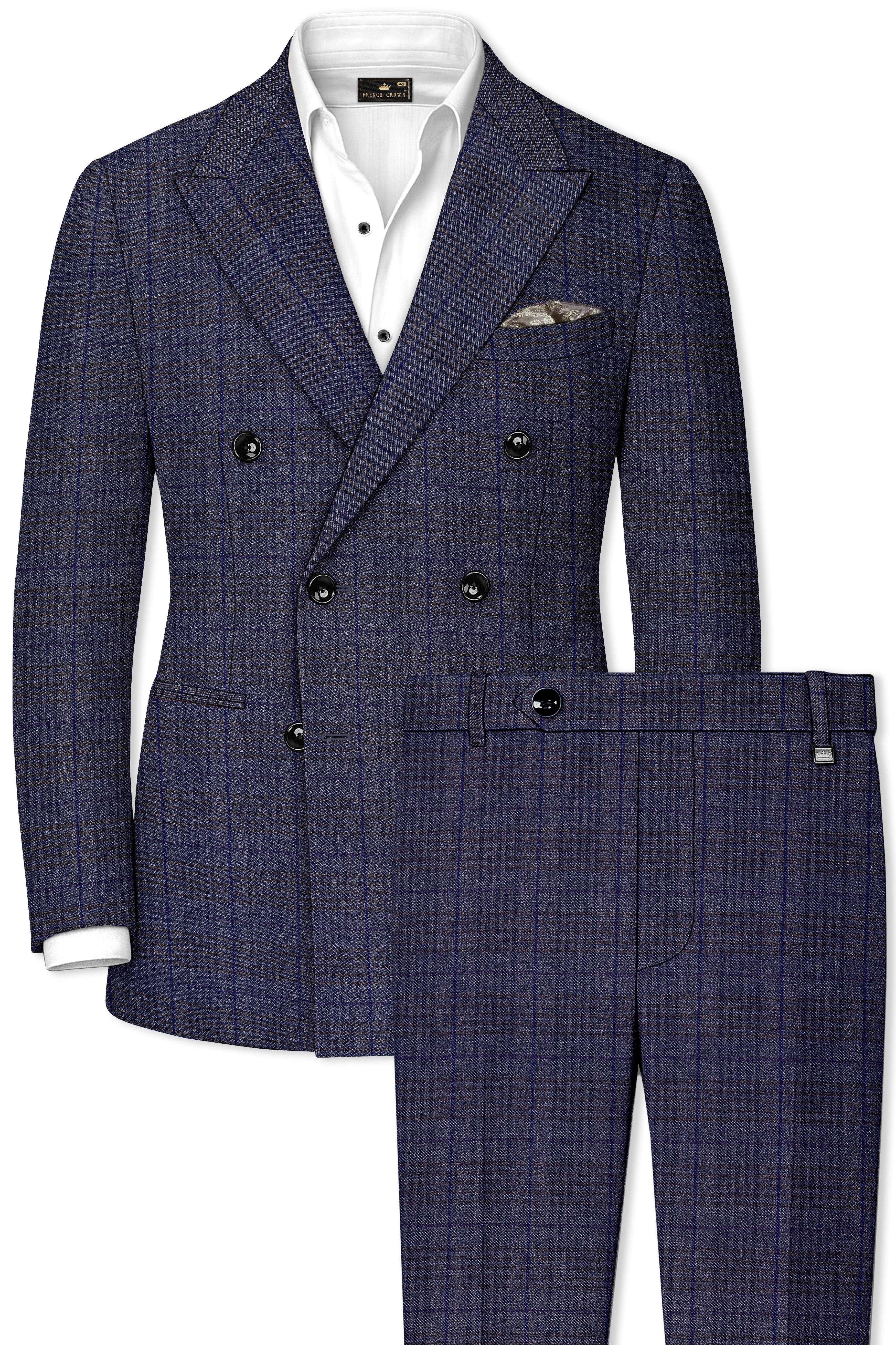 Horizon-Martinique Blue windowpane Tweed Double Breasted Suits