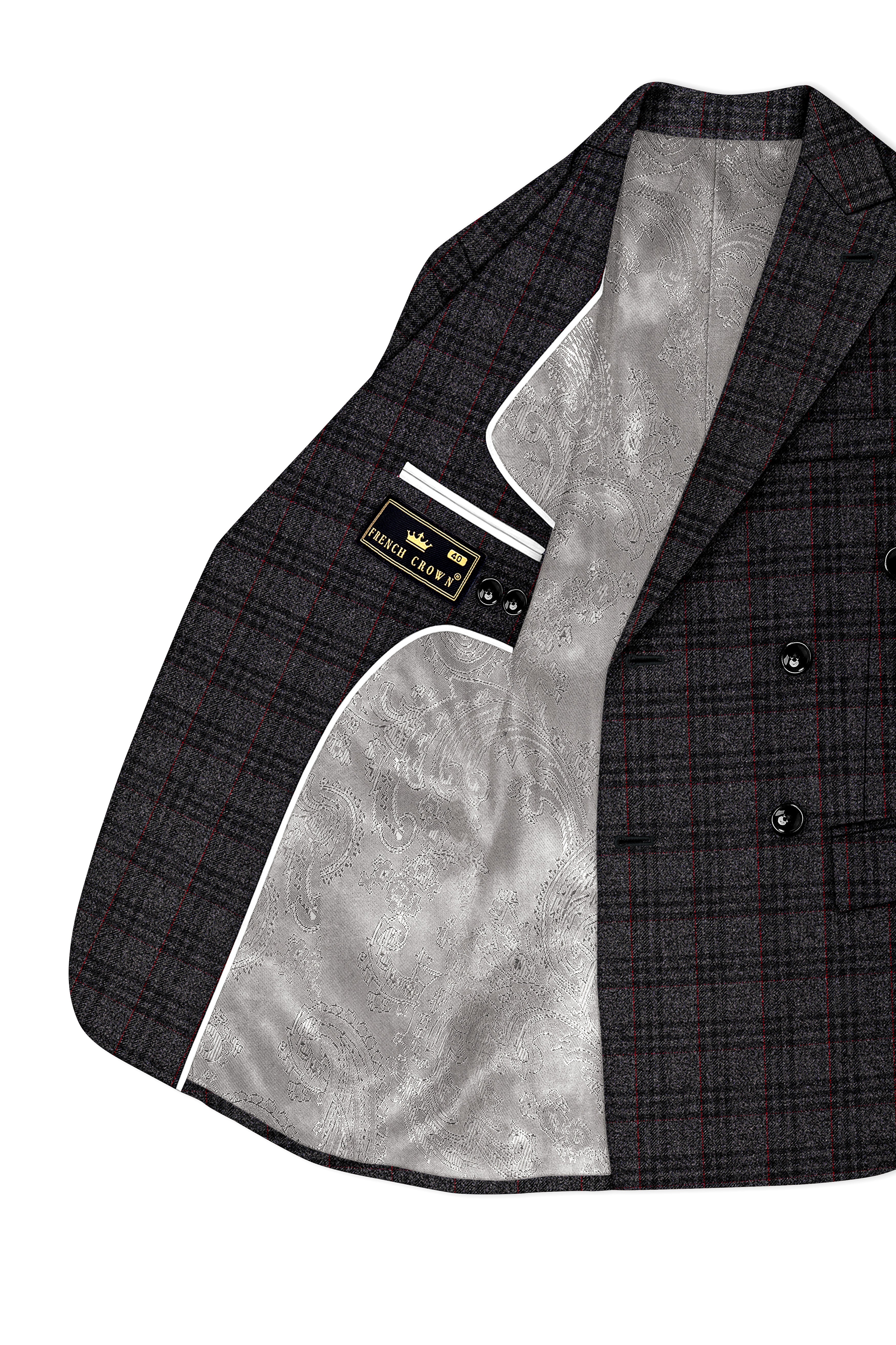 Velours-Ship Gray Plaid Tweed Double Breasted Suits
