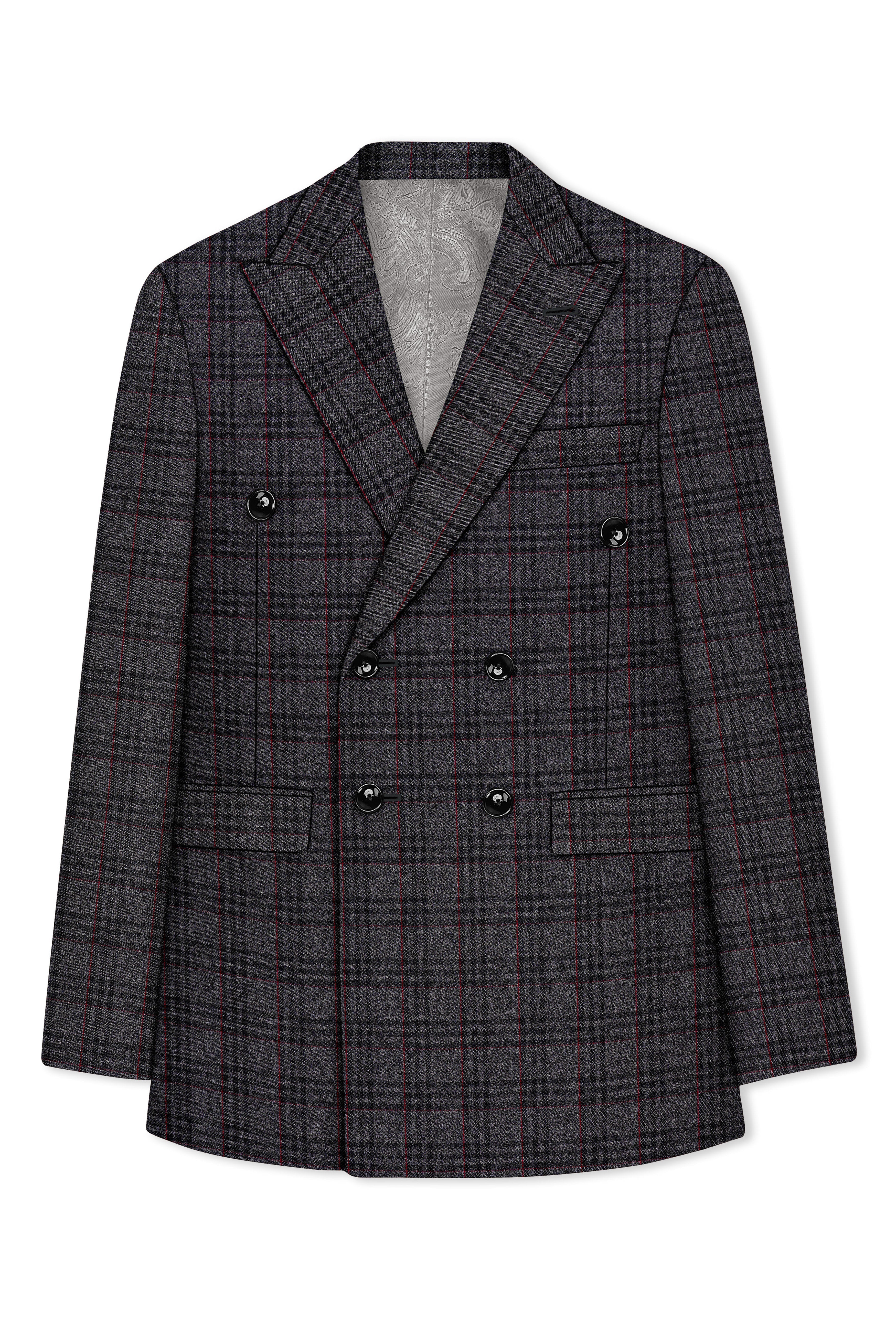 Velours-Ship Gray Plaid Tweed Double Breasted Suits