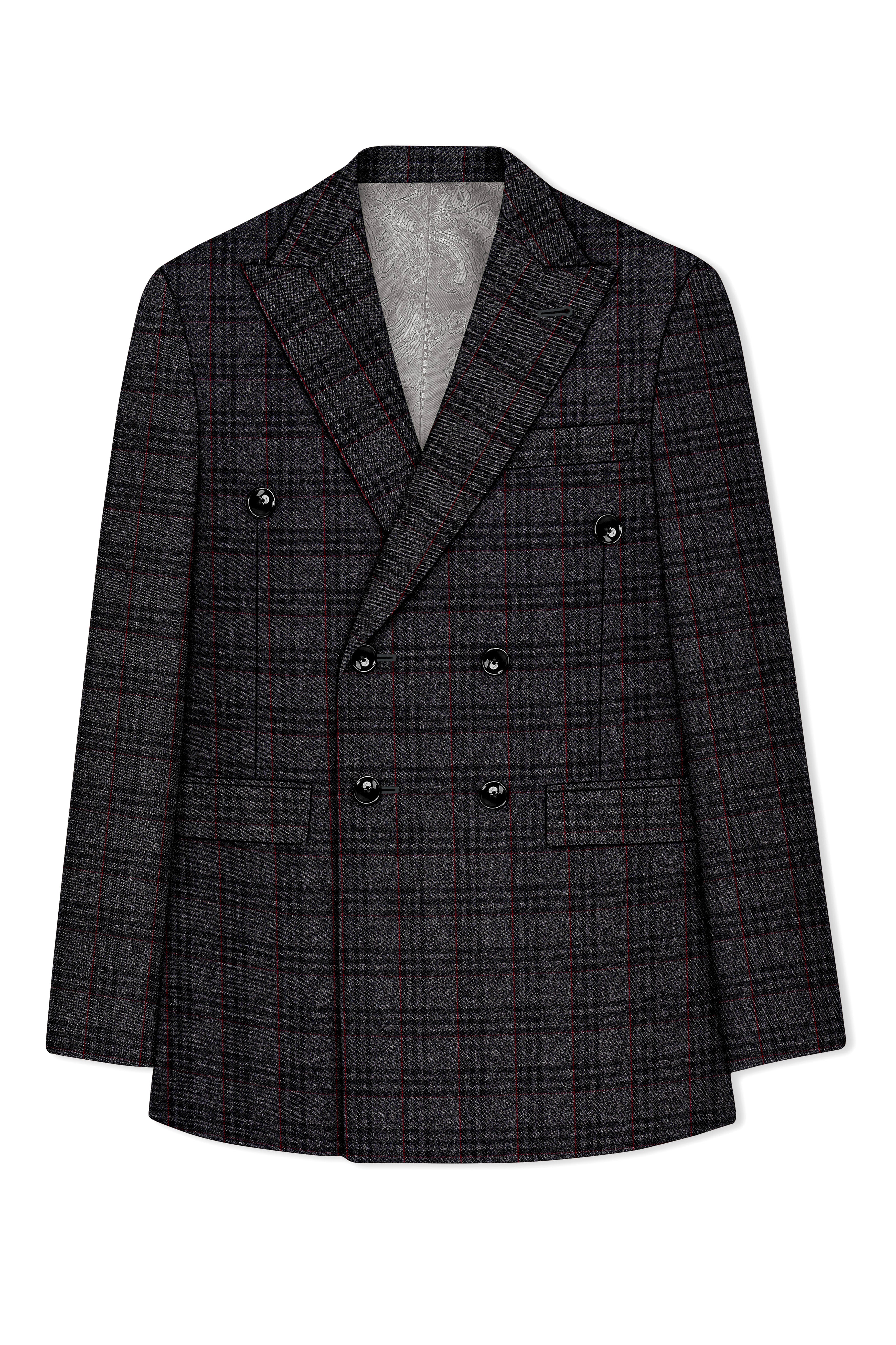 Velours-Ship Gray Plaid Tweed Double Breasted Suits
