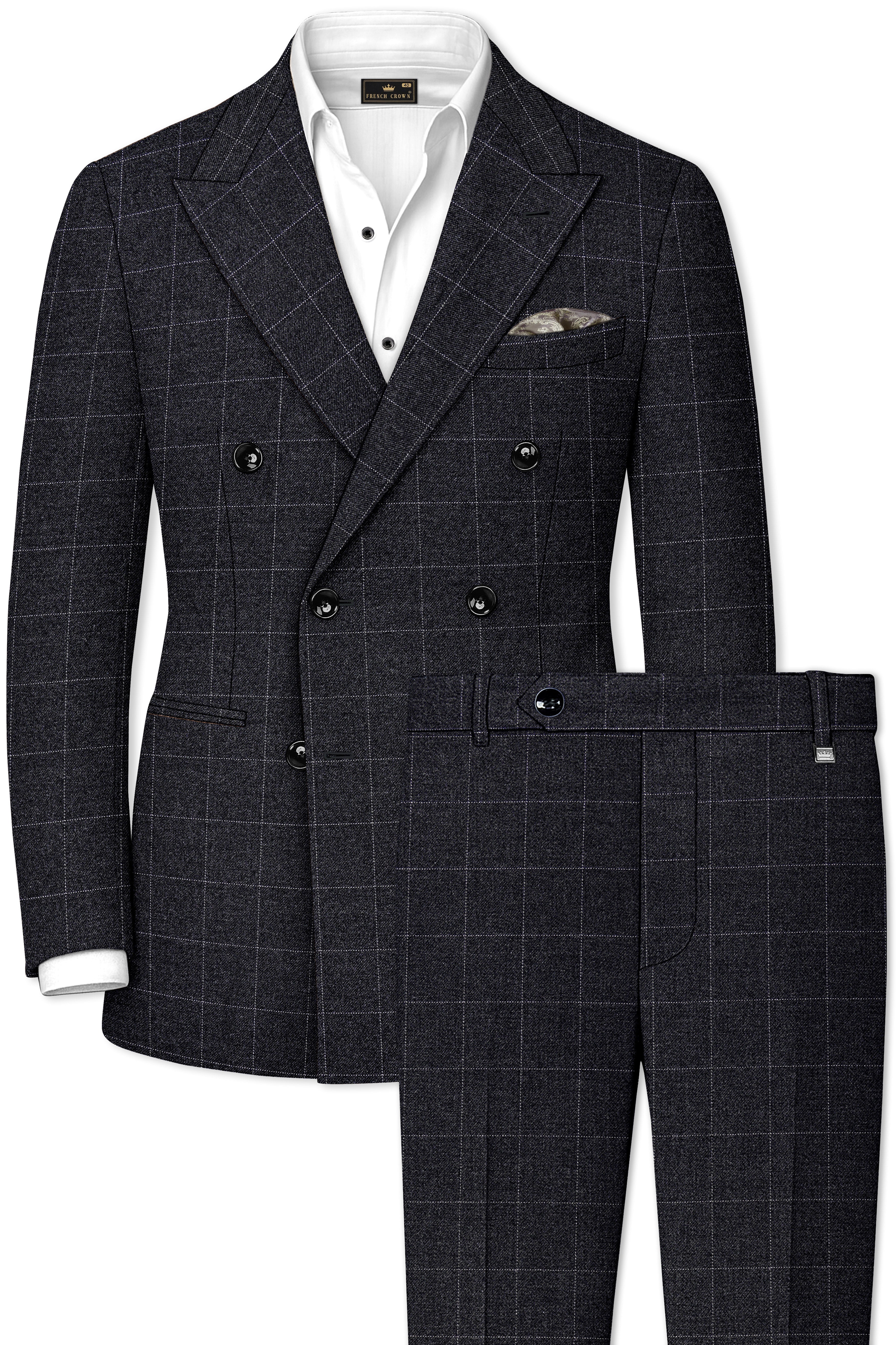 Fenrir-Shark Gray windowpane Tweed Double Breasted Suits