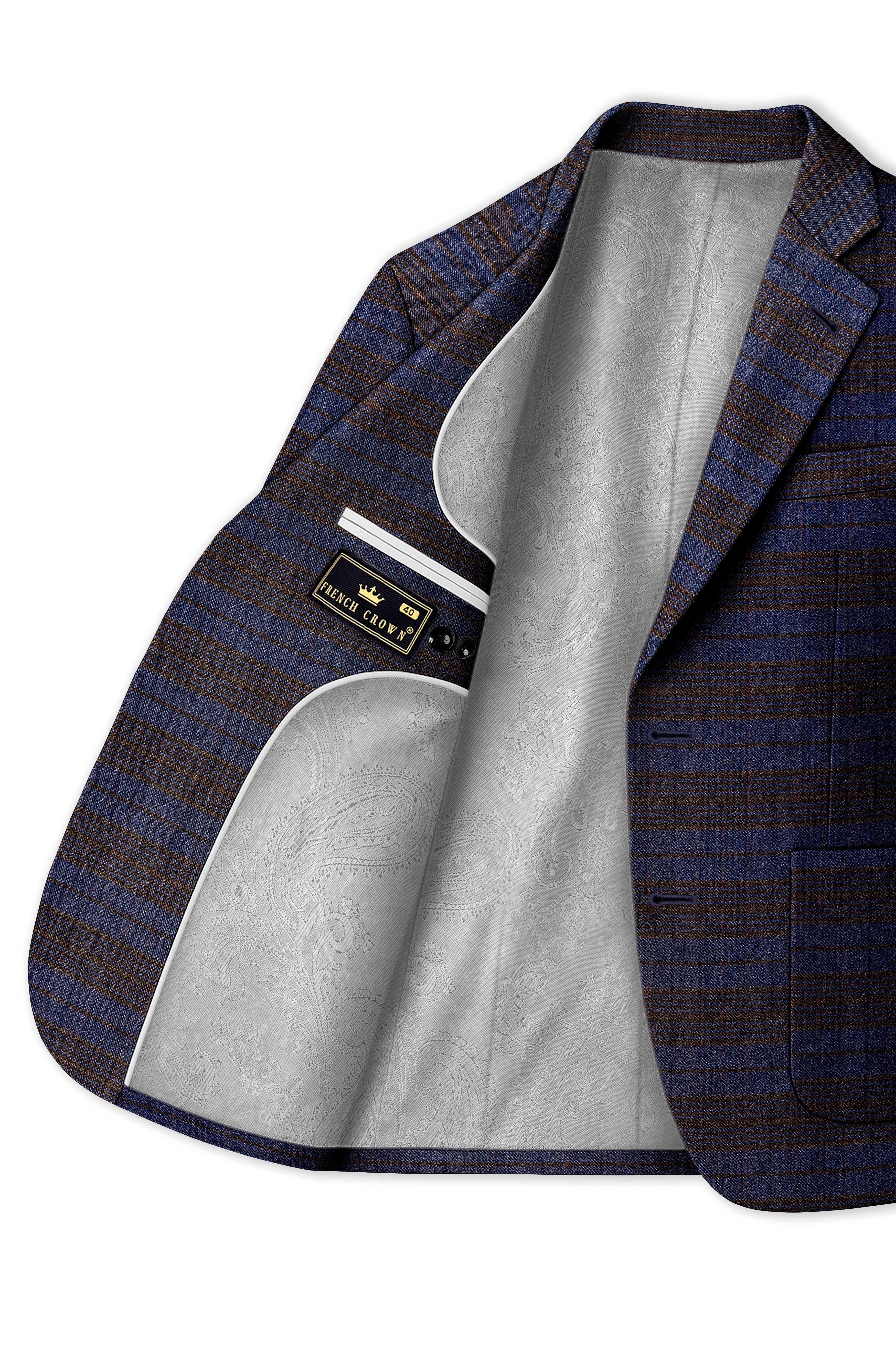 Velourish-Tealish Blue And Tuatara Gray Glen Plaid Tweed Single Breasted Sports Suits