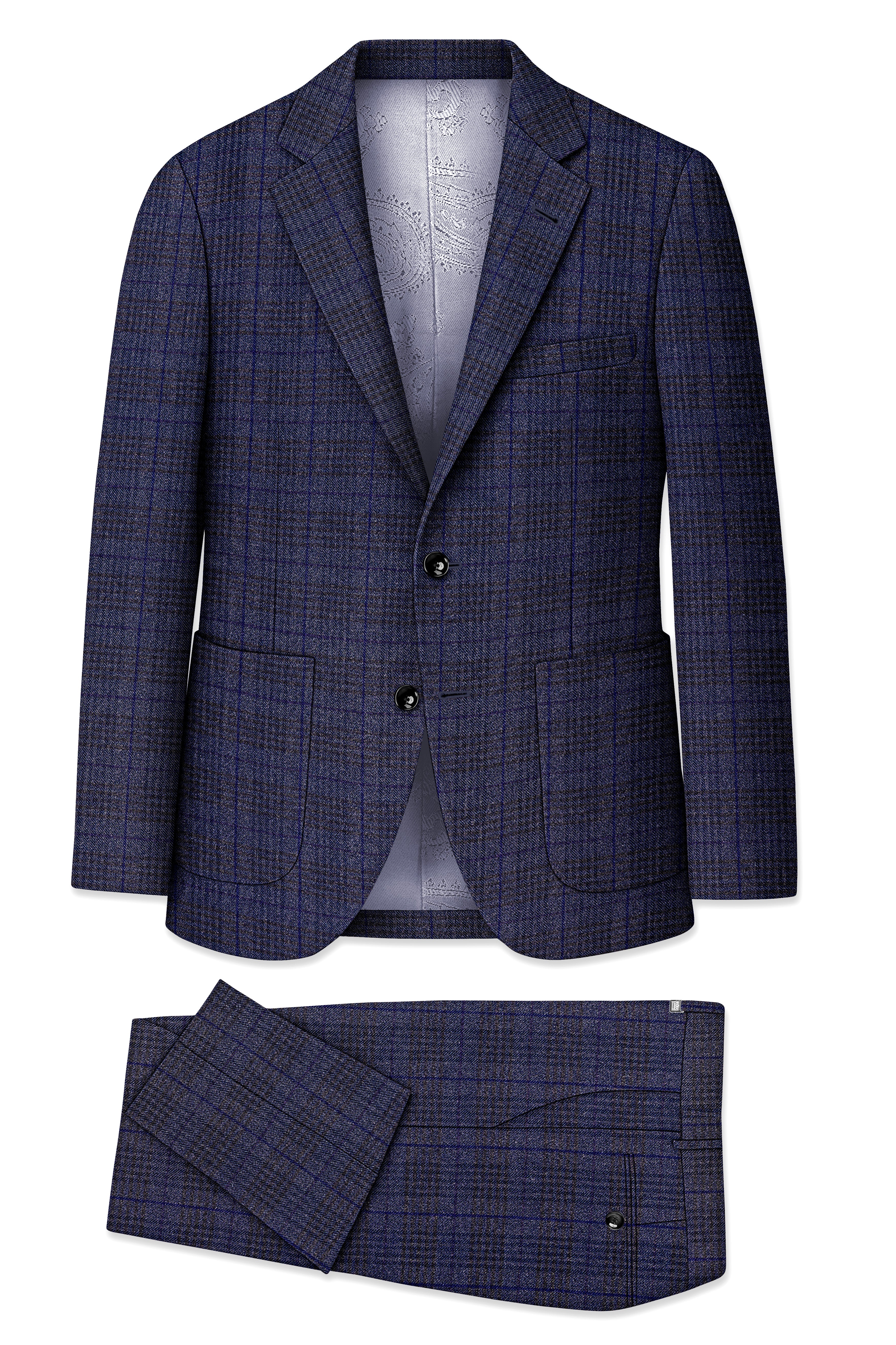Horizon-Martinique Blue windowpane Tweed Single Breasted Sports Suits