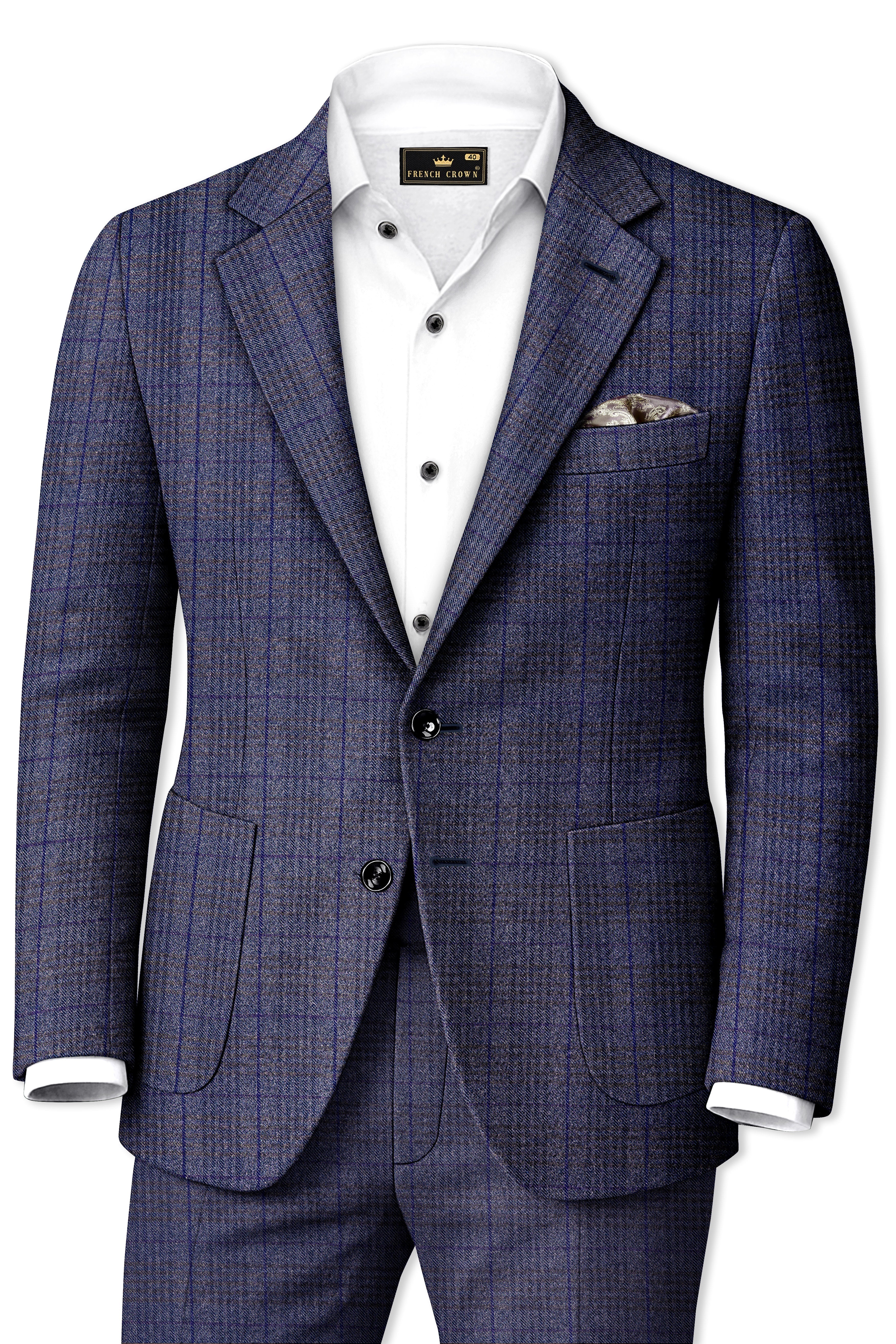 Horizon-Martinique Blue windowpane Tweed Single Breasted Sports Suits