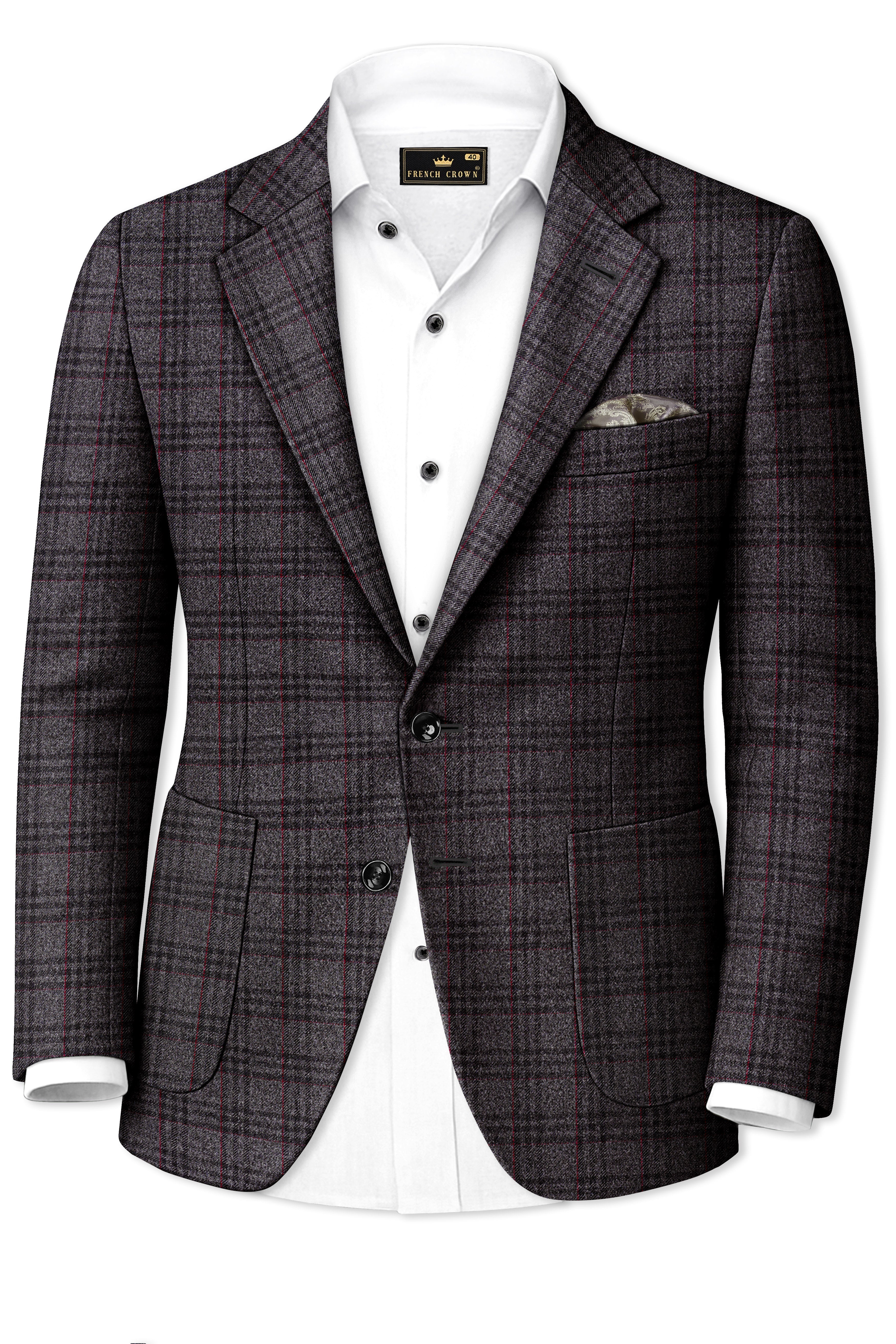Velours-Ship Gray Plaid Tweed Single Breasted Sports Suits