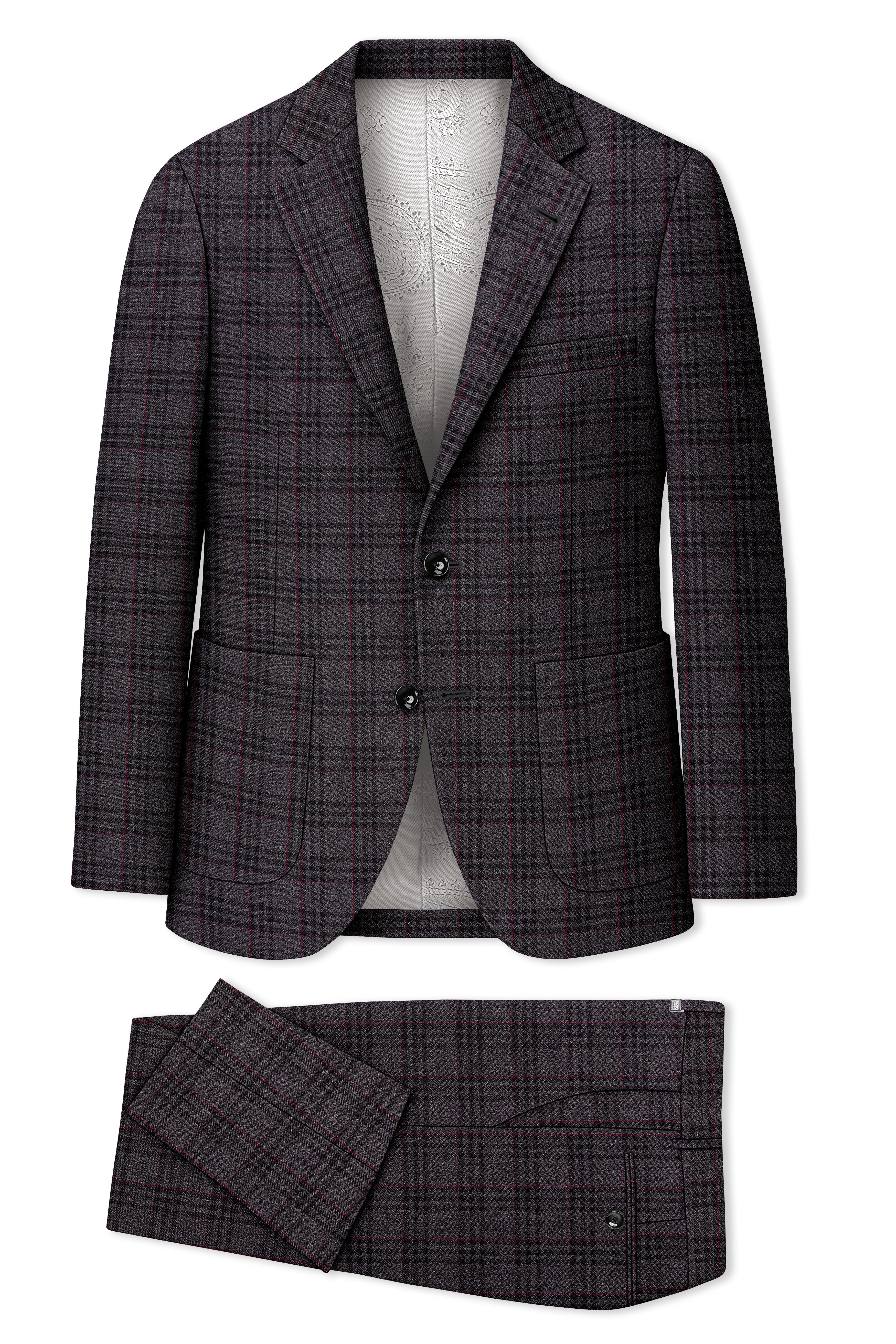 Velours-Ship Gray Plaid Tweed Single Breasted Sports Suits