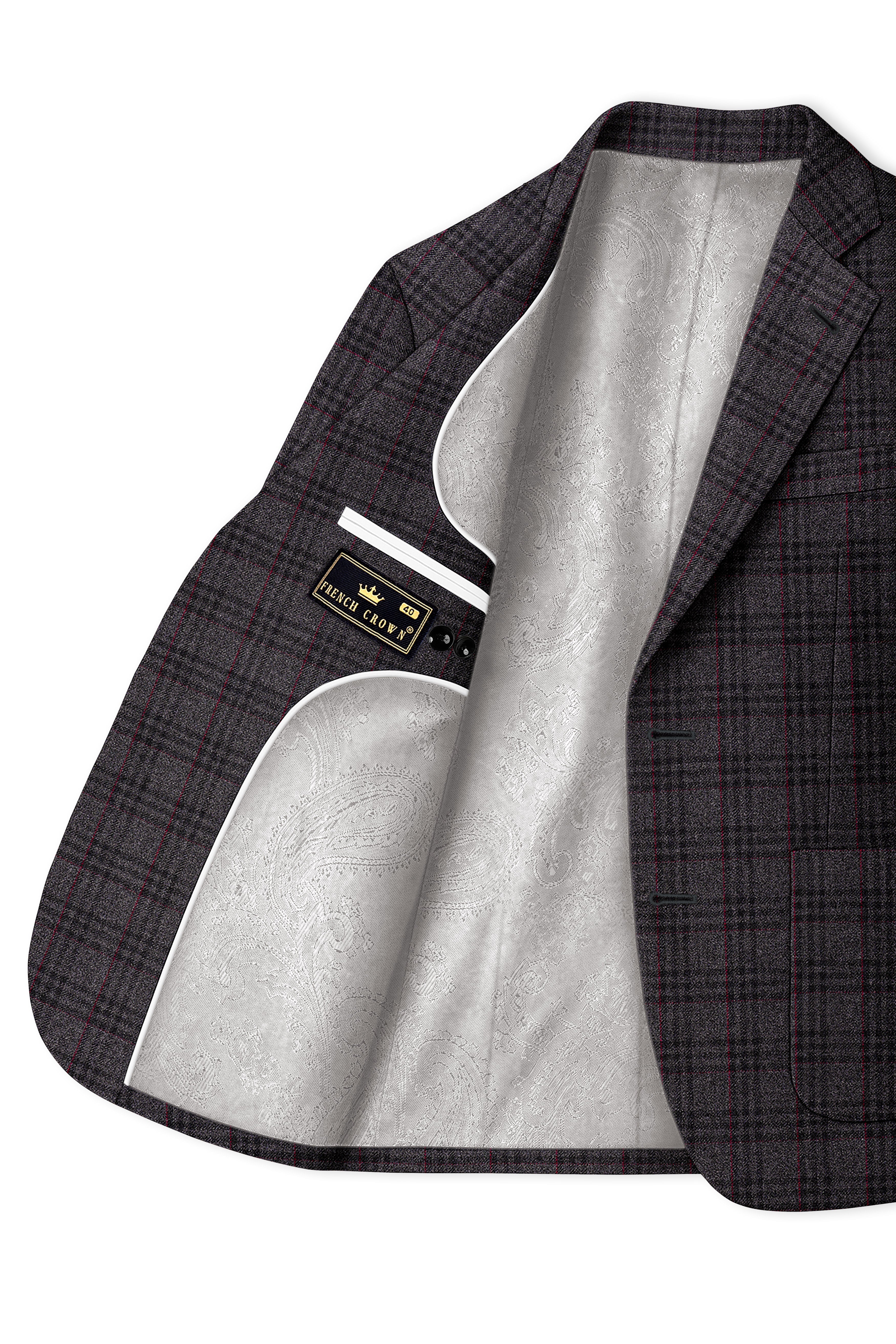 Velours-Ship Gray Plaid Tweed Single Breasted Sports Suits