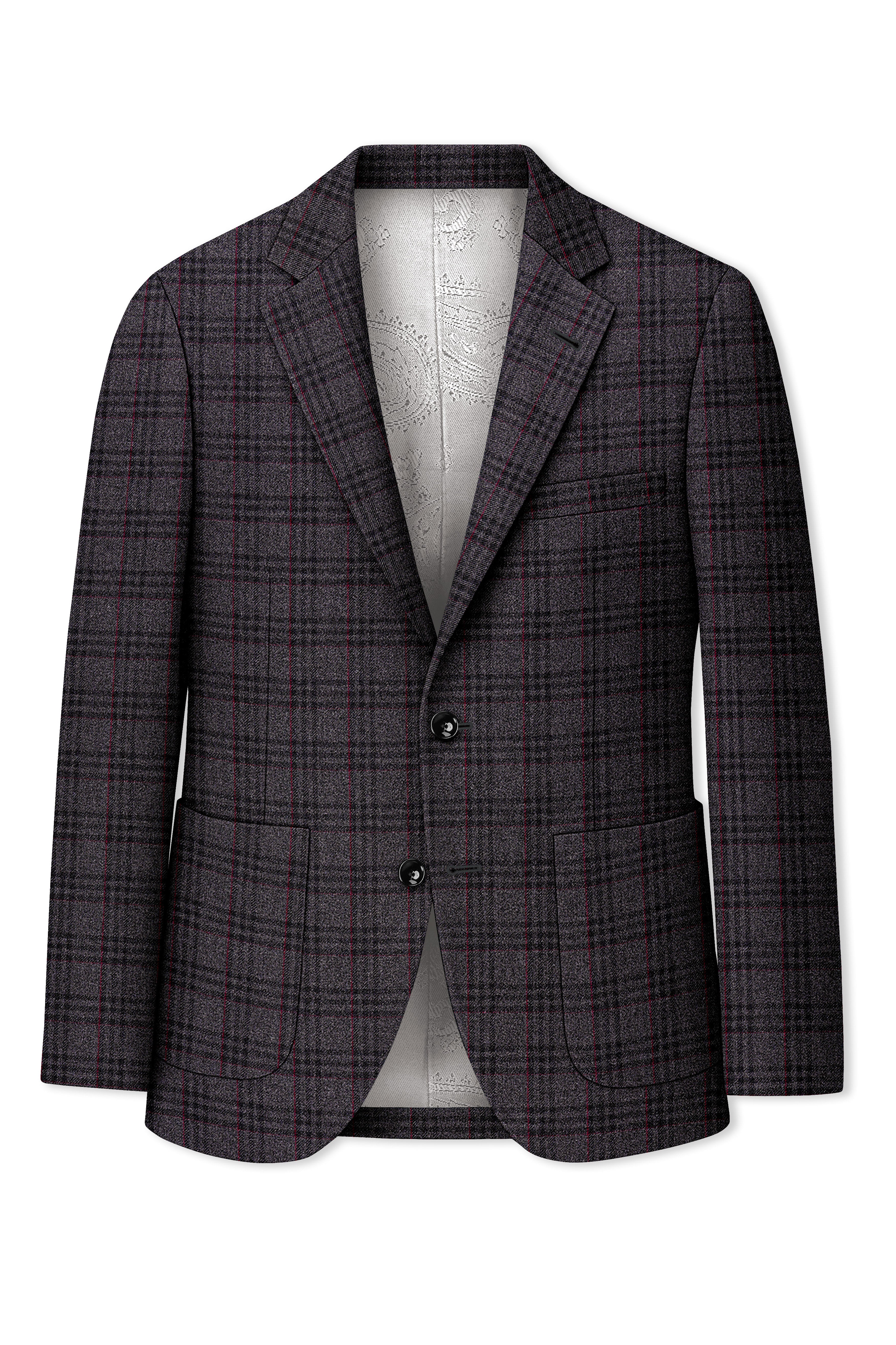 Velours-Ship Gray Plaid Tweed Single Breasted Sports Suits