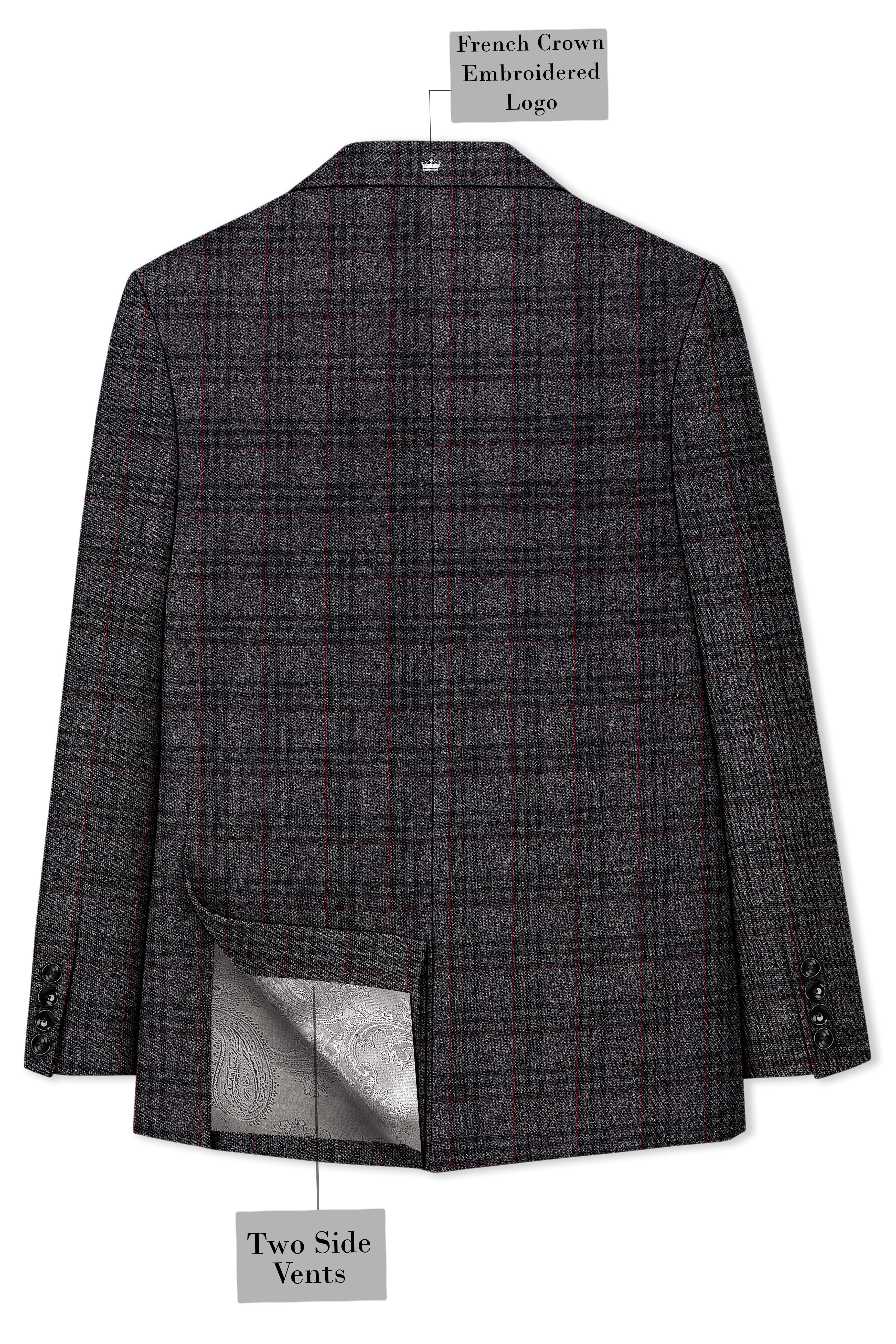 Velours-Ship Gray Plaid Tweed Single Breasted Sports Suits