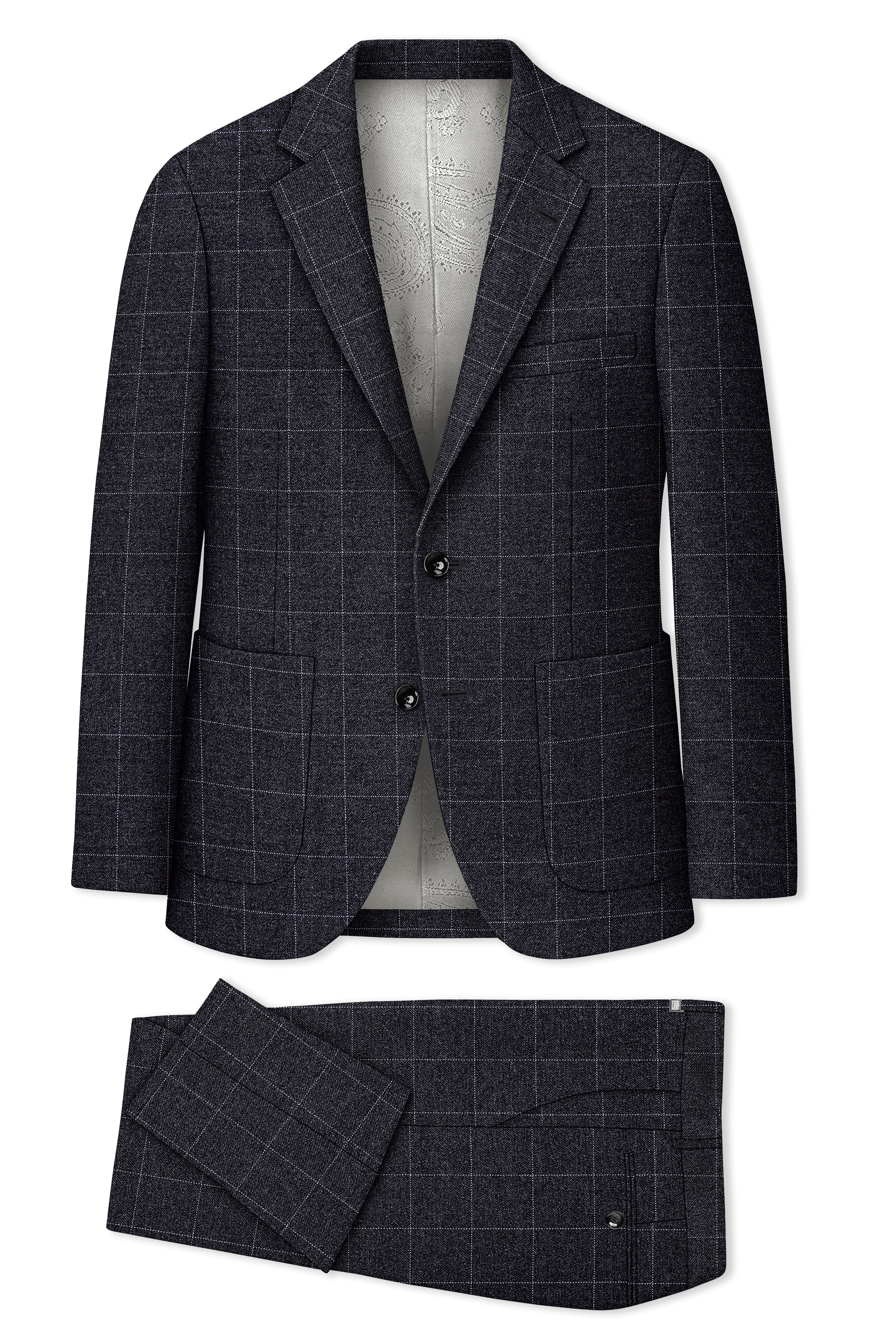 Fenrir-Shark Gray windowpane Tweed Single Breasted Sports Suits