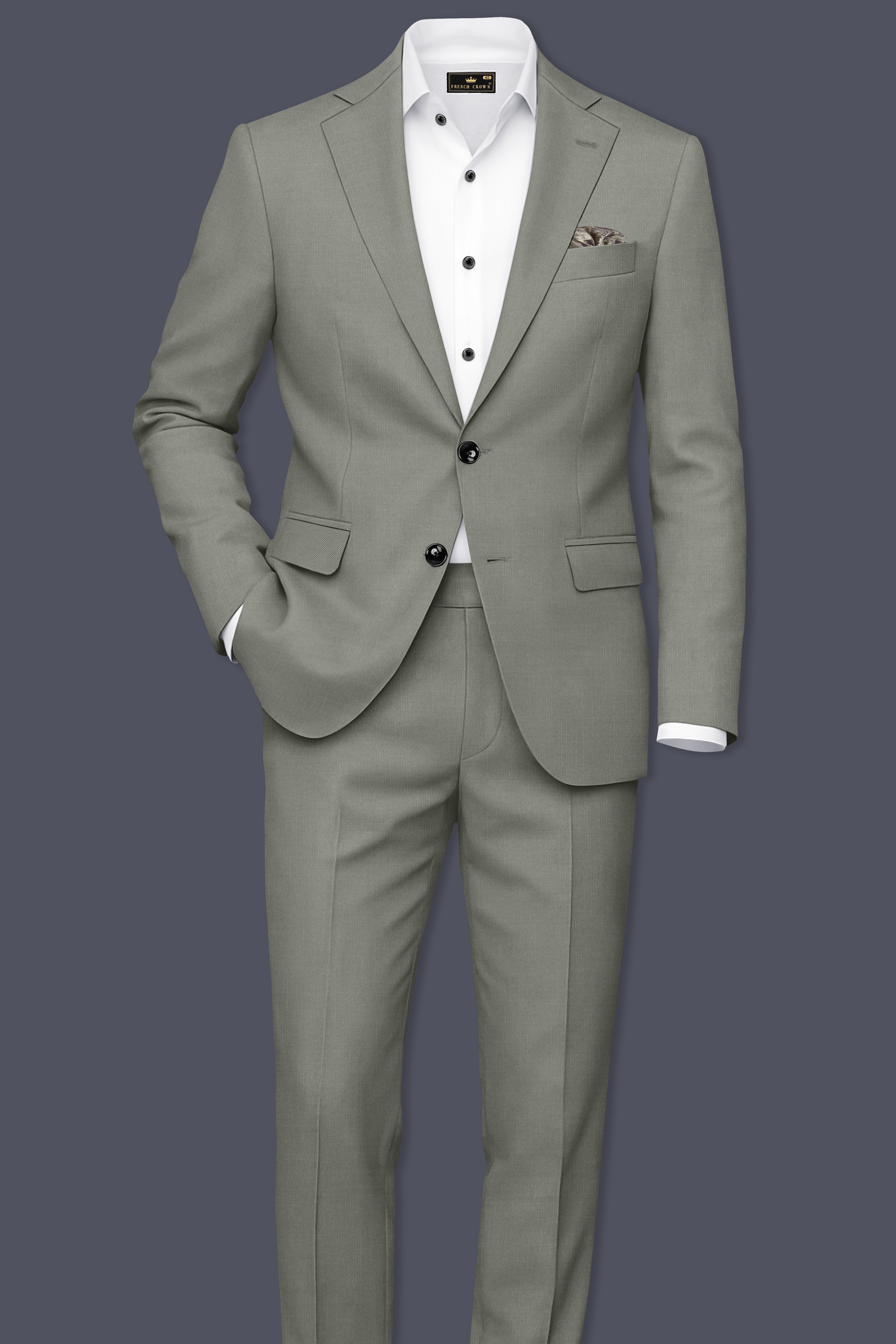 Verdure-Sage Green Wool Rich Single Breasted Slight Stretch Suits