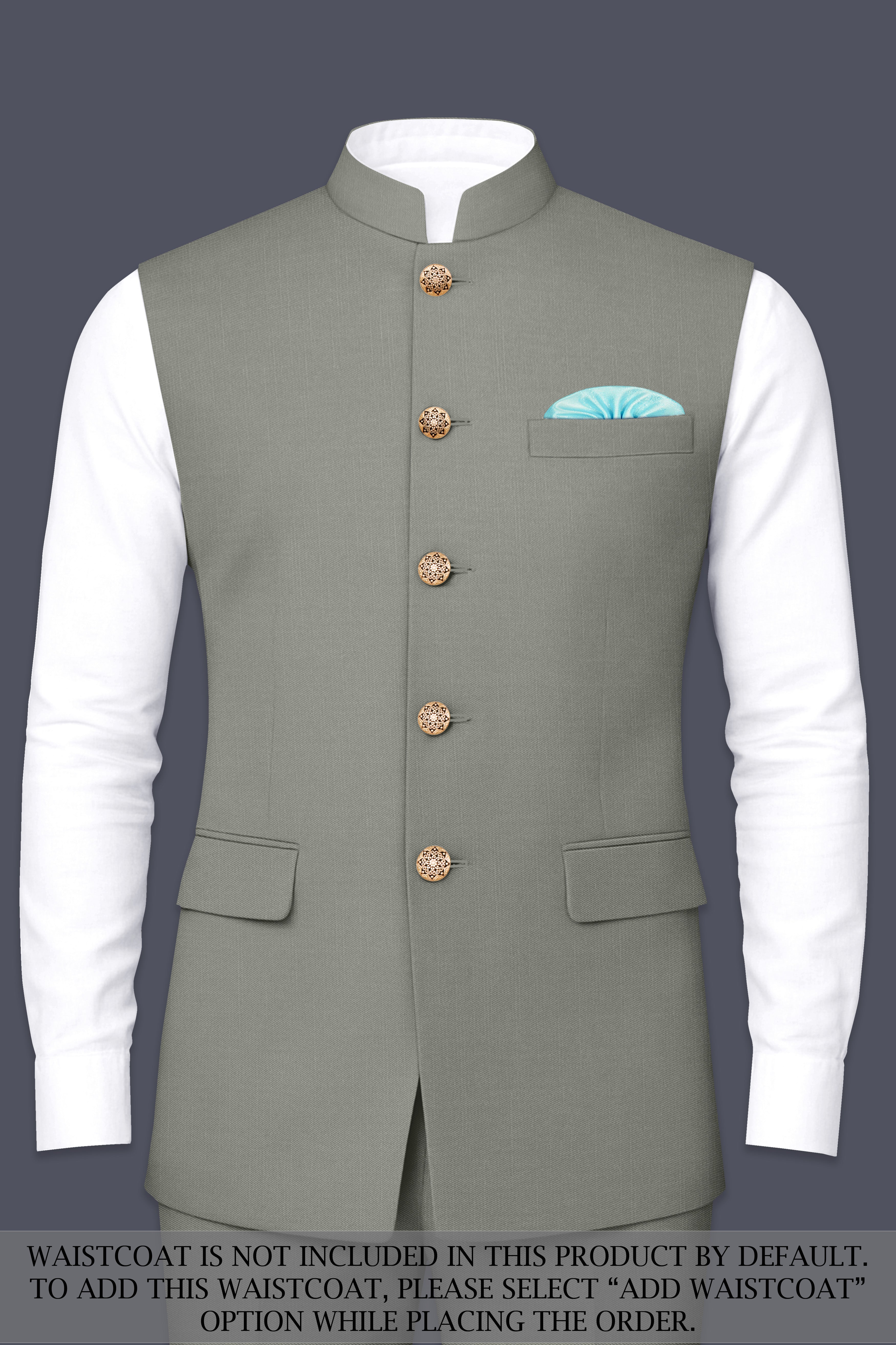 Verdure-Sage Green Wool Rich Bandhgala Slight Stretch Suits