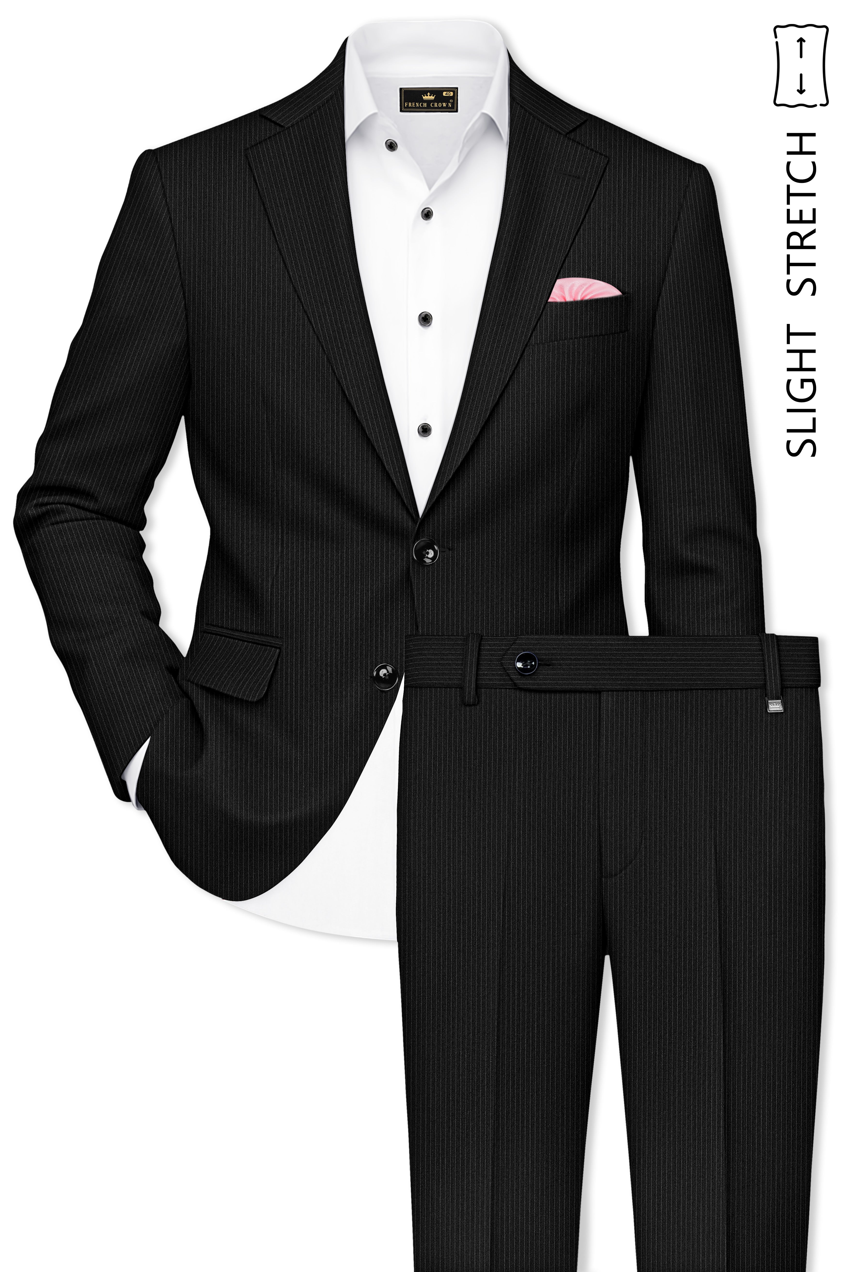 Aurejax-Jade Black Pencil Striped Wool Rich Slight Stretch Single Breasted Suit