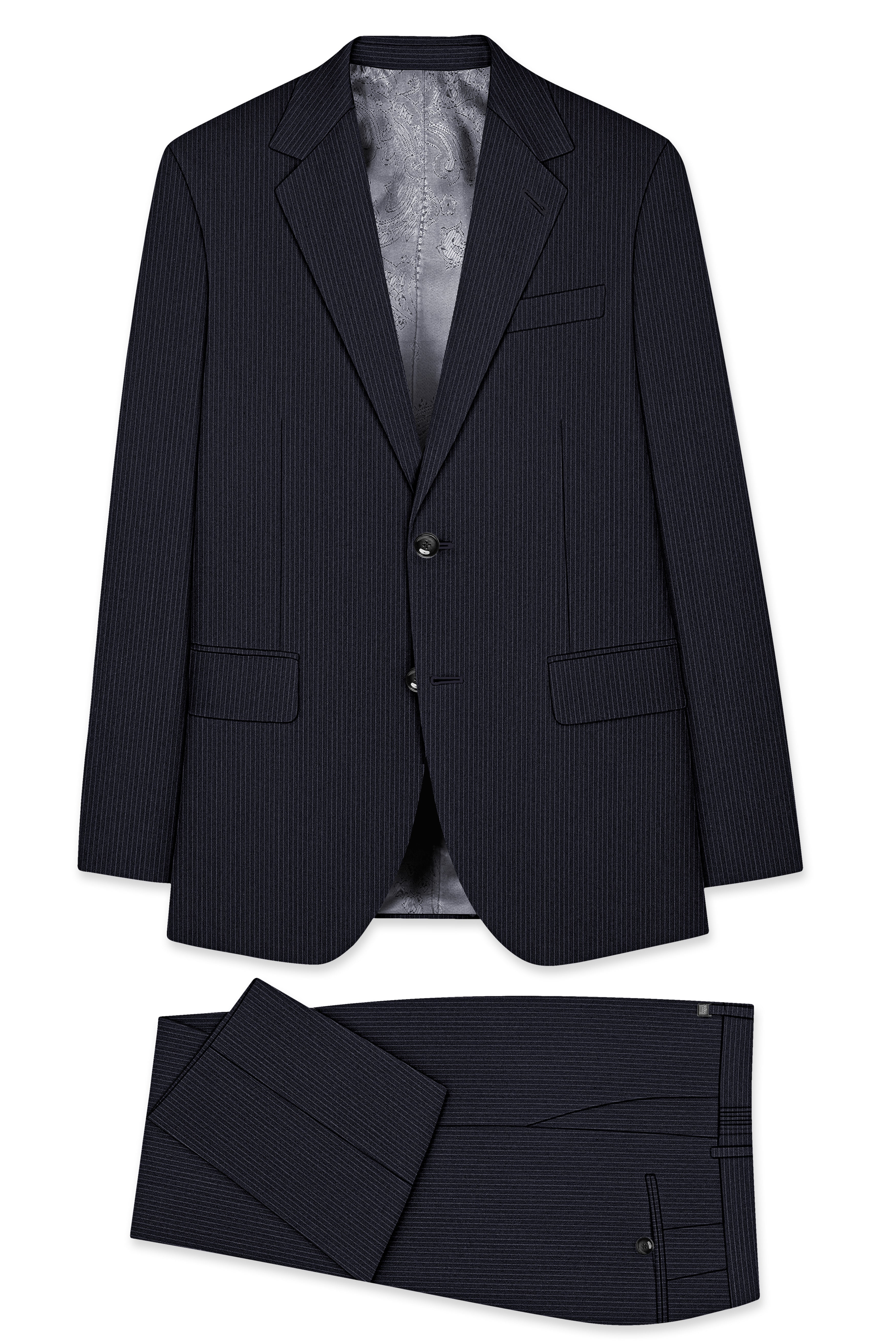 Cosmire-Space Blue Pencil Striped Wool Rich Slight Stretch Single Breasted Suit
