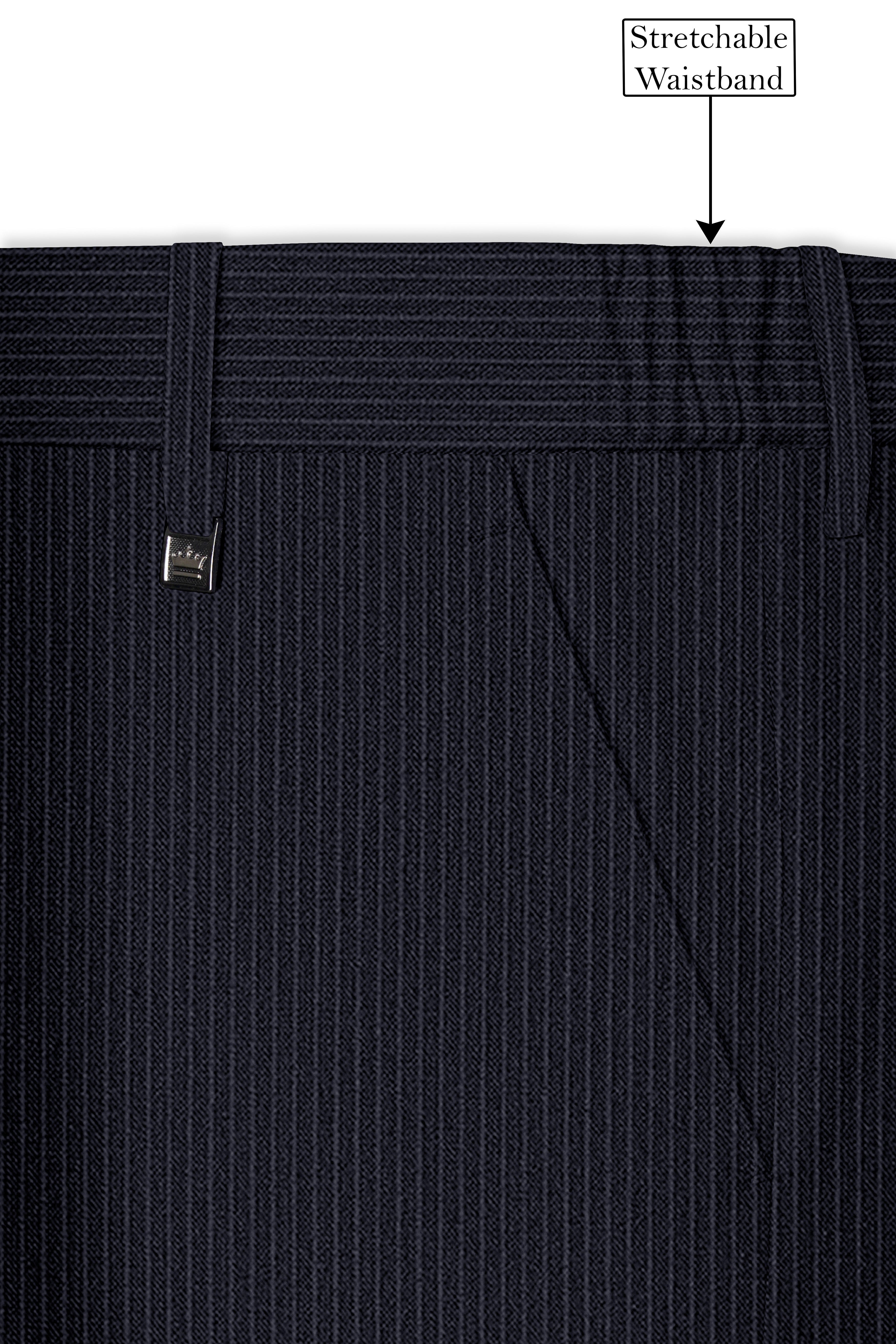 Cosmire-Space Blue Pencil Striped Wool Rich Slight Stretch Cross Placket Bandhgala Suit
