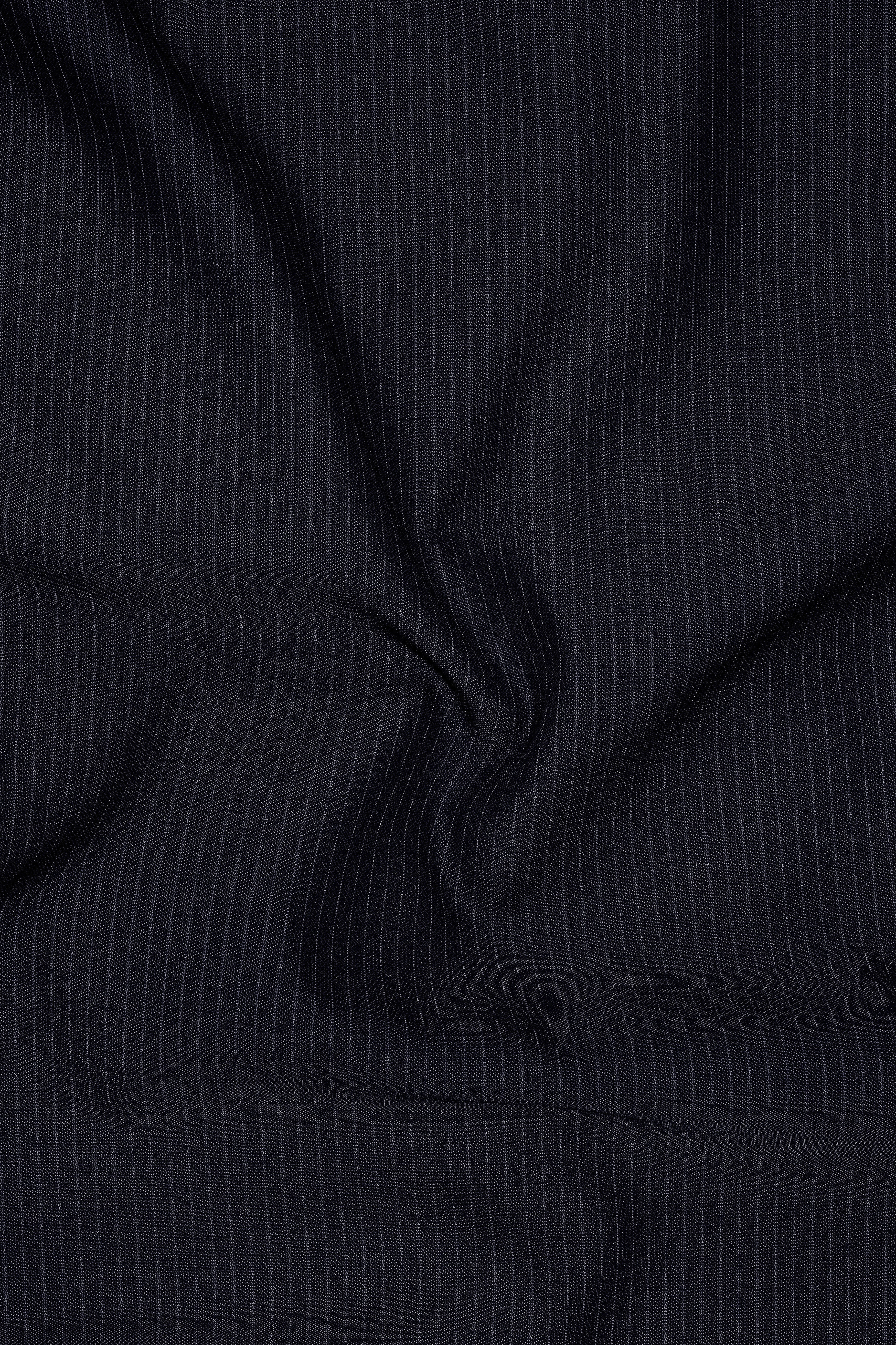 Cosmire-Space Blue Pencil Striped Wool Rich Slight Stretch Cross Placket Bandhgala Suit