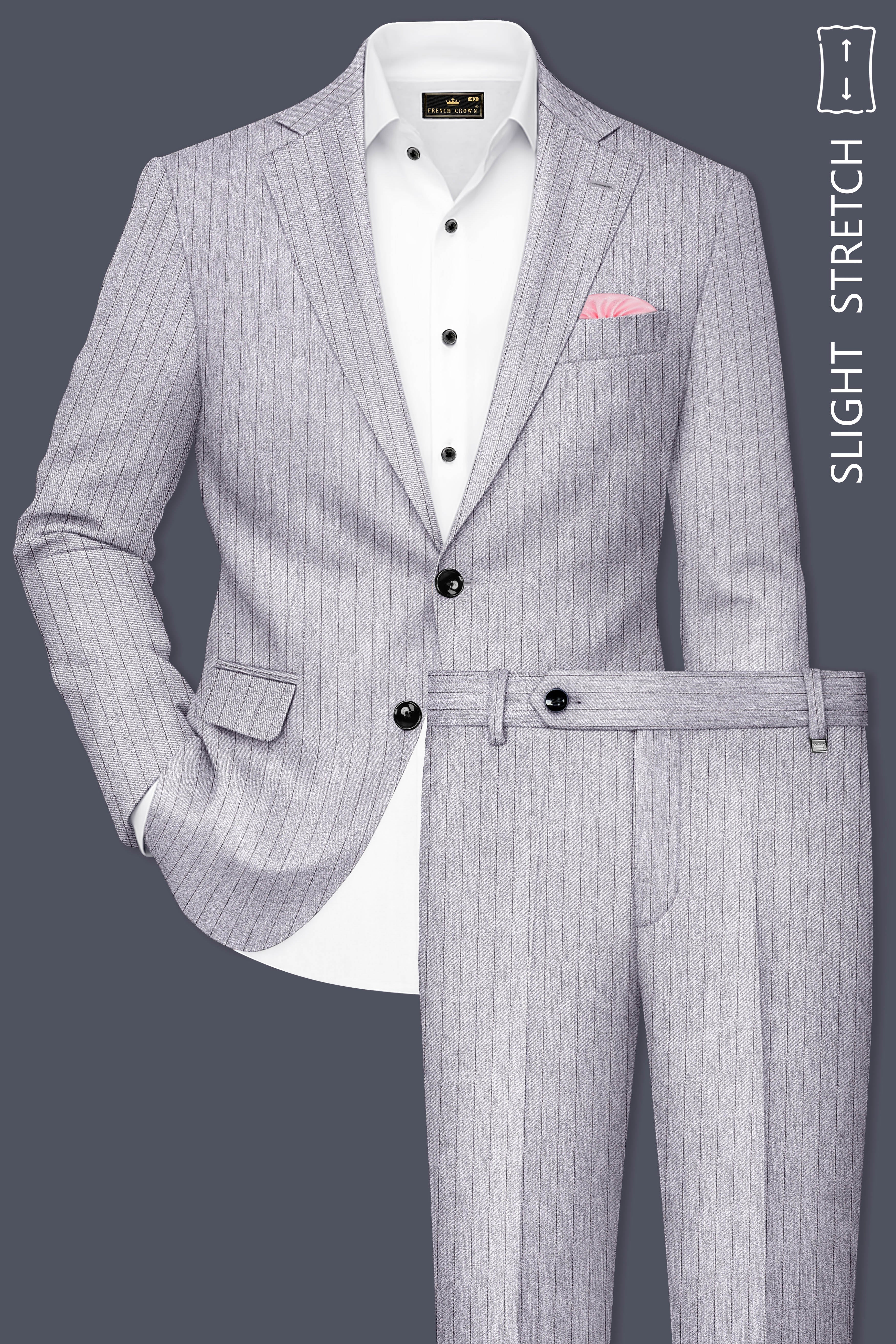 Grisvoro-Sterling Gray Pin Striped Wool Rich Slight Stretch Single Breasted Suit