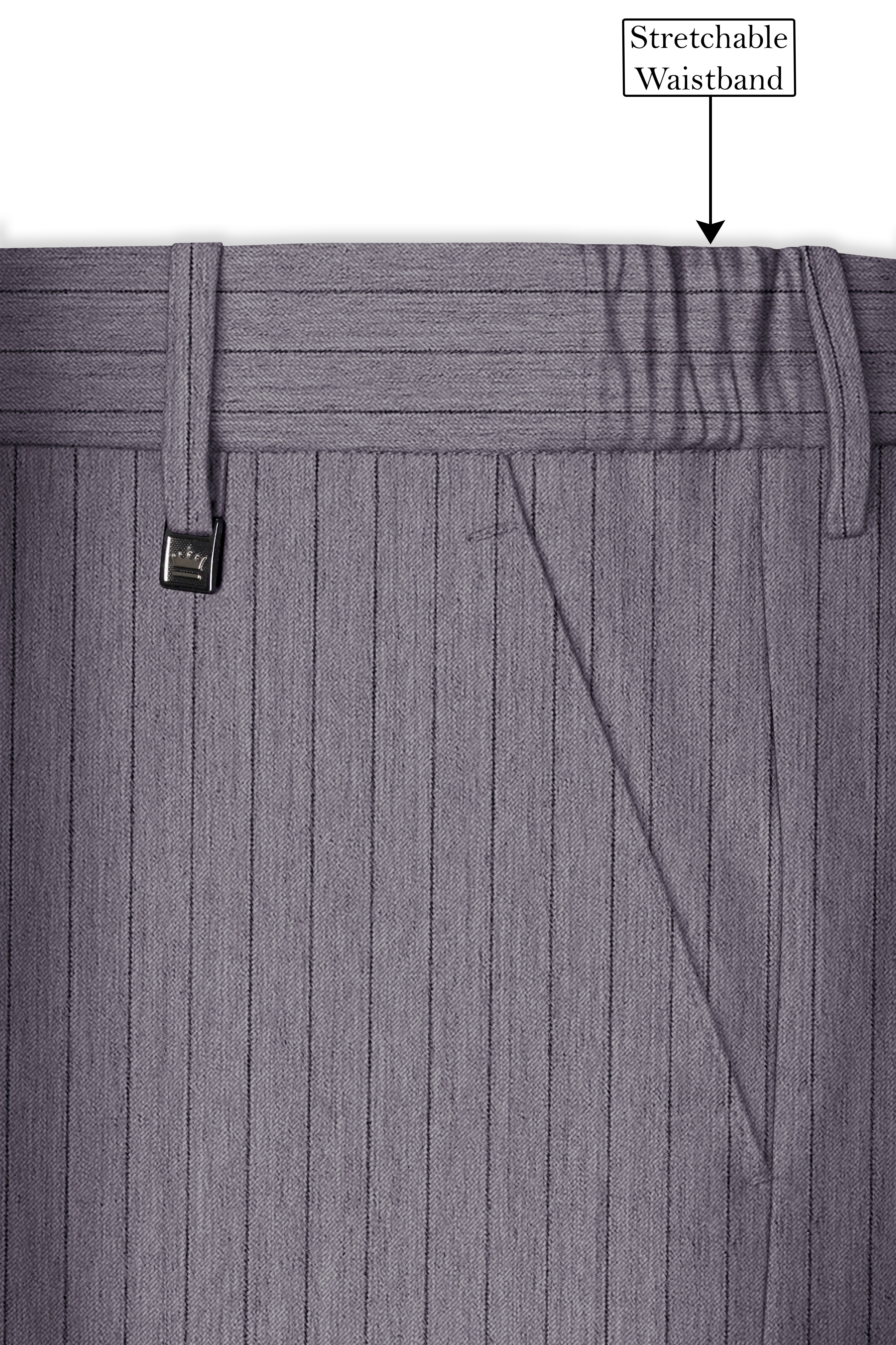 Velmoro-Mauve Gray Pin Striped Wool Rich Slight Stretch Bandhgala Suit